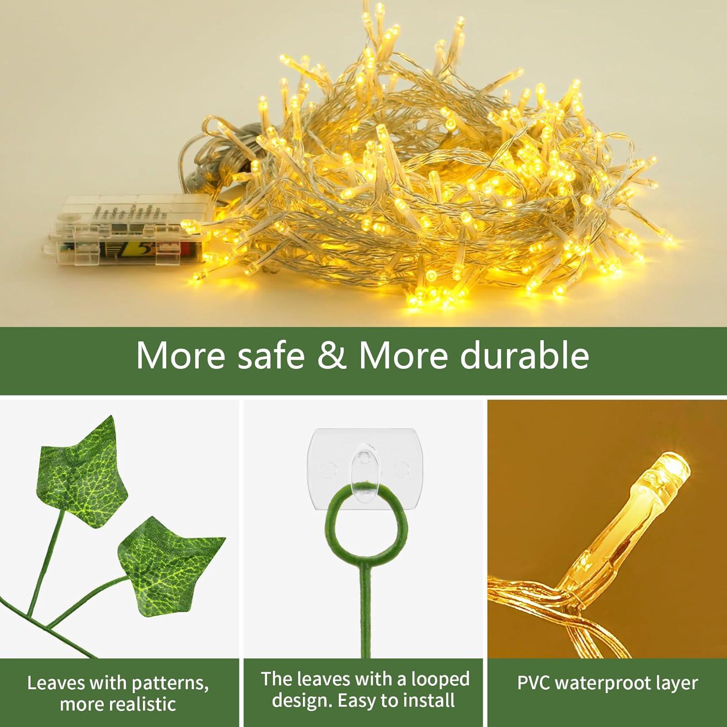 KASZOO Guirnalda de Hiedra Artificial con 240 Luces LED 2m