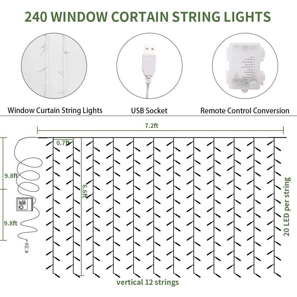 KASZOO Guirnalda de Hiedra Artificial con 240 Luces LED 2m