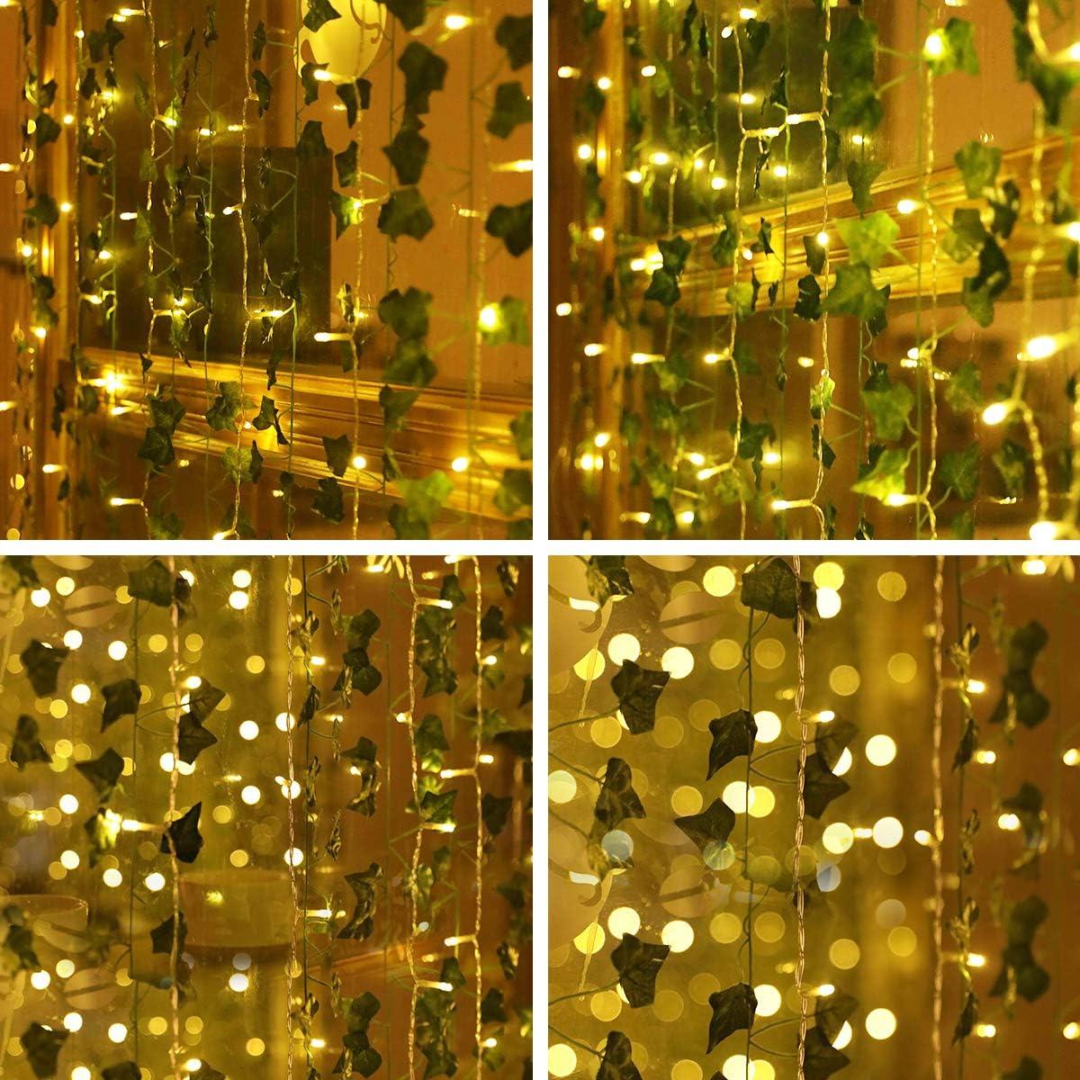 KASZOO Guirnalda de Hiedra Artificial con 240 Luces LED 2m