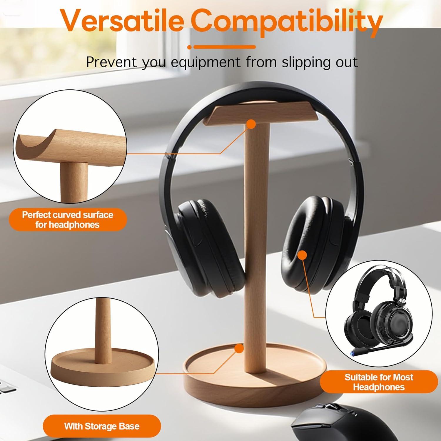 Soporte de Auriculares de Madera de Haya MDW - Organizador de Escritorio