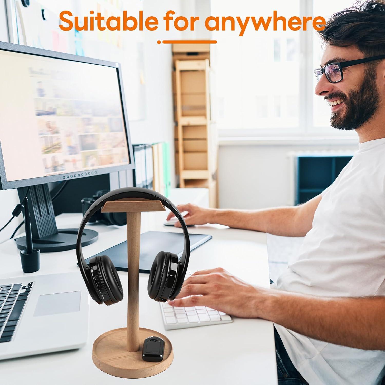 Soporte de Auriculares de Madera de Haya MDW - Organizador de Escritorio