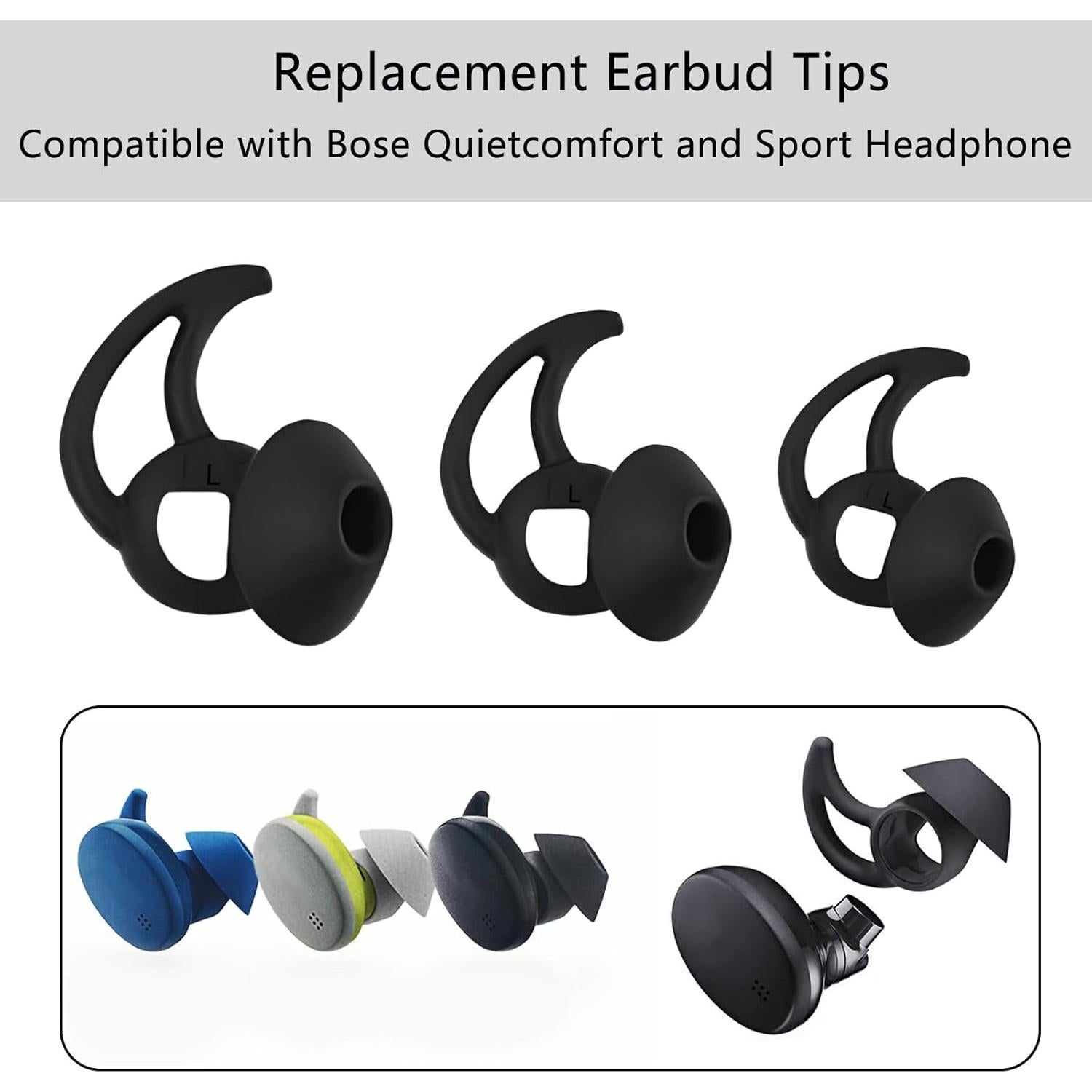 Consejos de Reemplazo de Silicona para Auriculares Bose S/M/L Negro