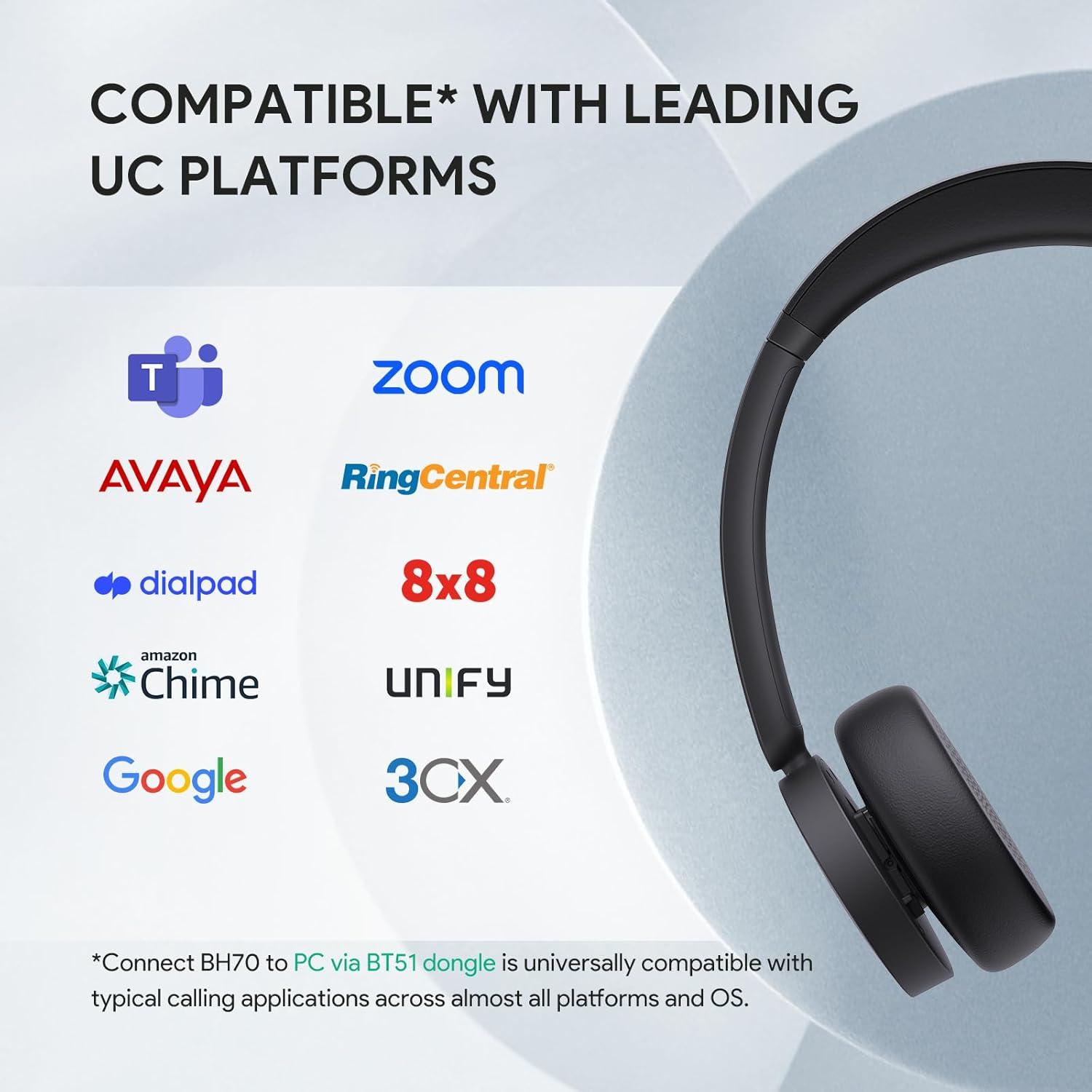 Auriculares Bluetooth Yealink BH70 Doble con Soporte Teams