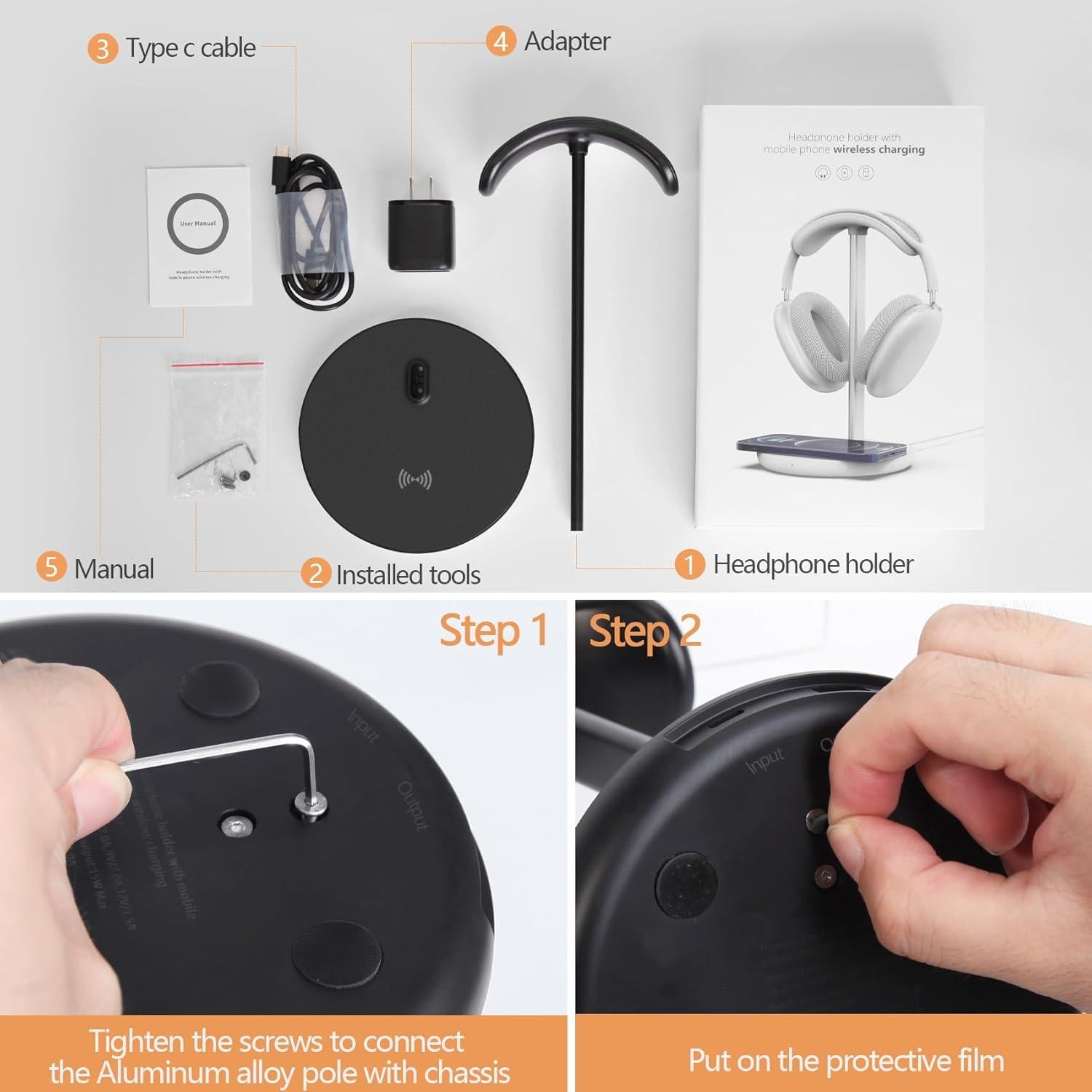 Soporte para Auriculares con Cargador Inalámbrico HiWe 15W