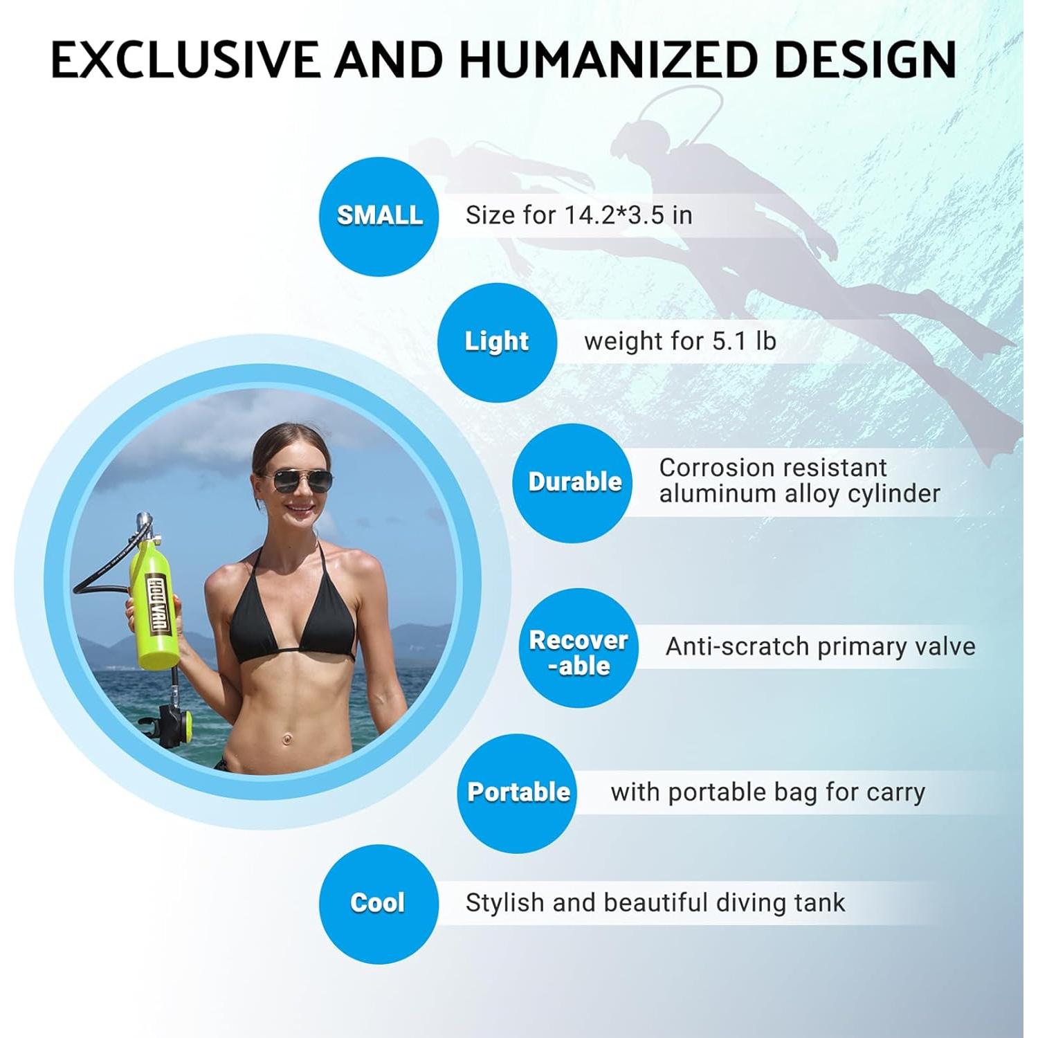 Tanque de Buceo HOUVAN H400 1.0L hasta 20 min de uso