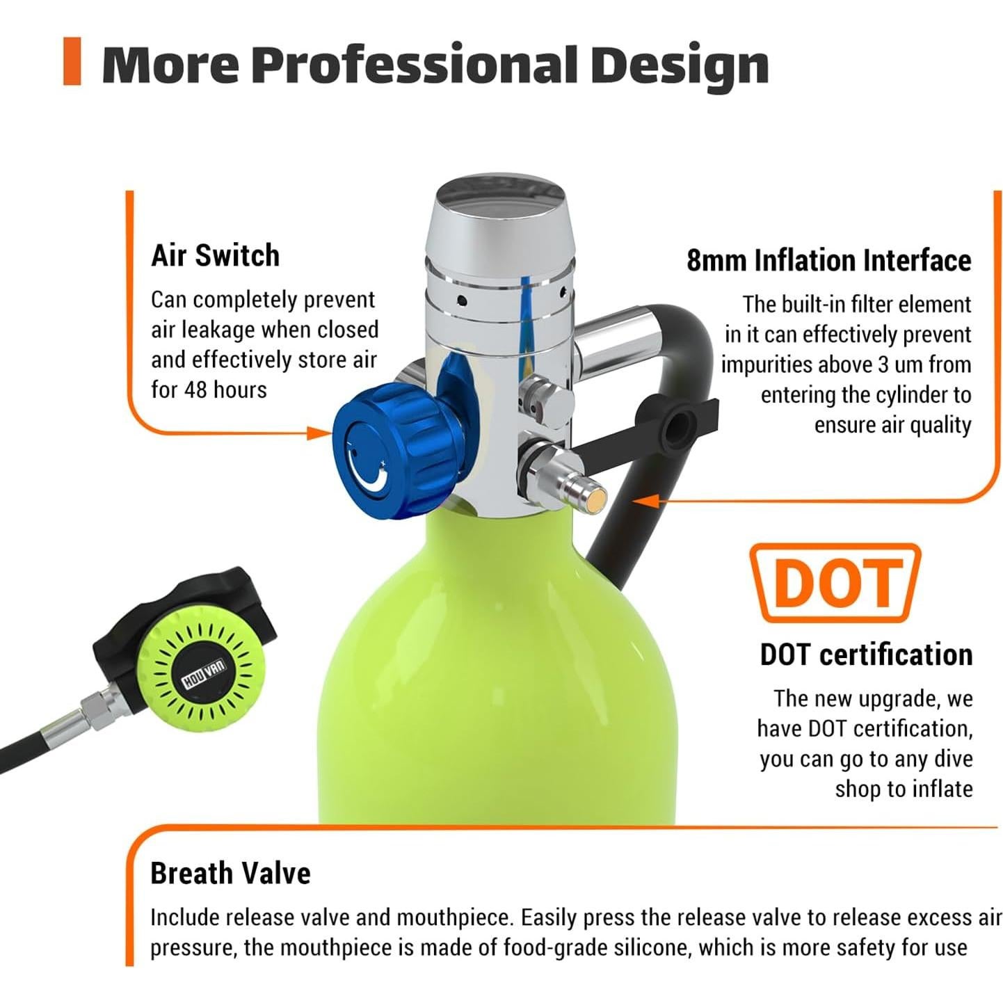 Tanque de Buceo HOUVAN H400 1.0L hasta 20 min de uso