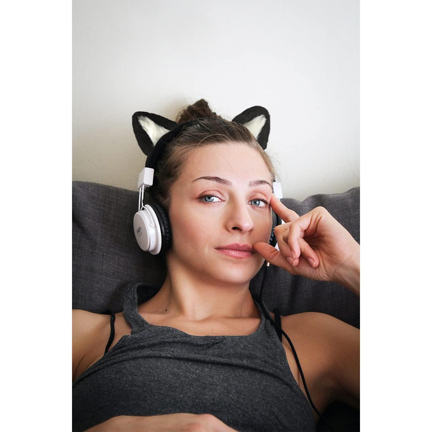 Orejas de Gato RUKUHOT para Auriculares Logitech G PRO - Negro y Blanco