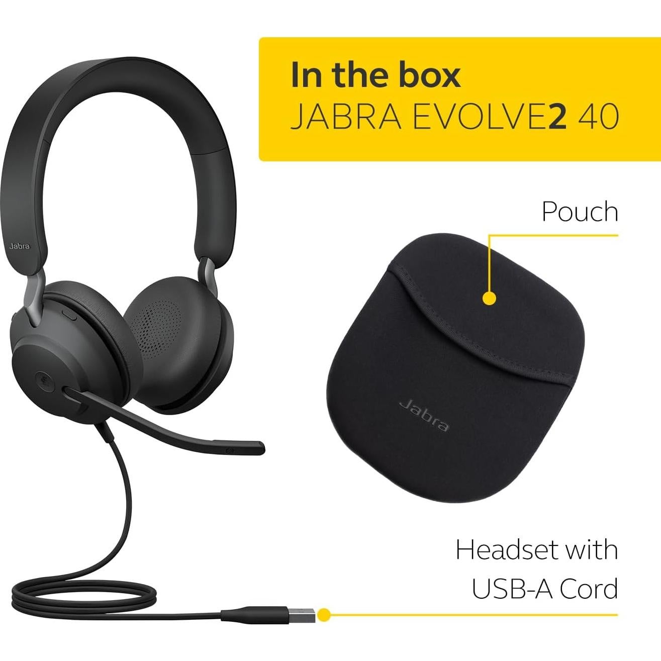 Auricular Estéreo Jabra Evolve2 40 SE con Cable USB-A y Cancelación de Ruido