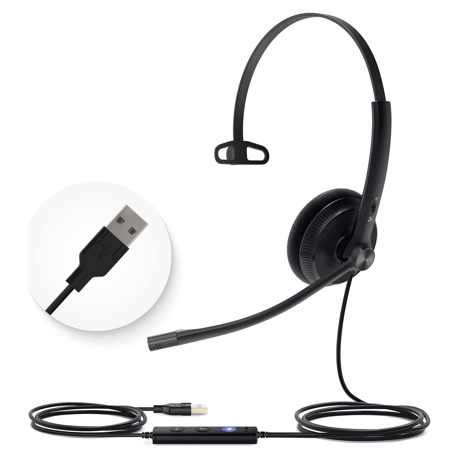 Auricular USB Yealink UH34 Lite Mono con Micrófono Cancelación Ruido