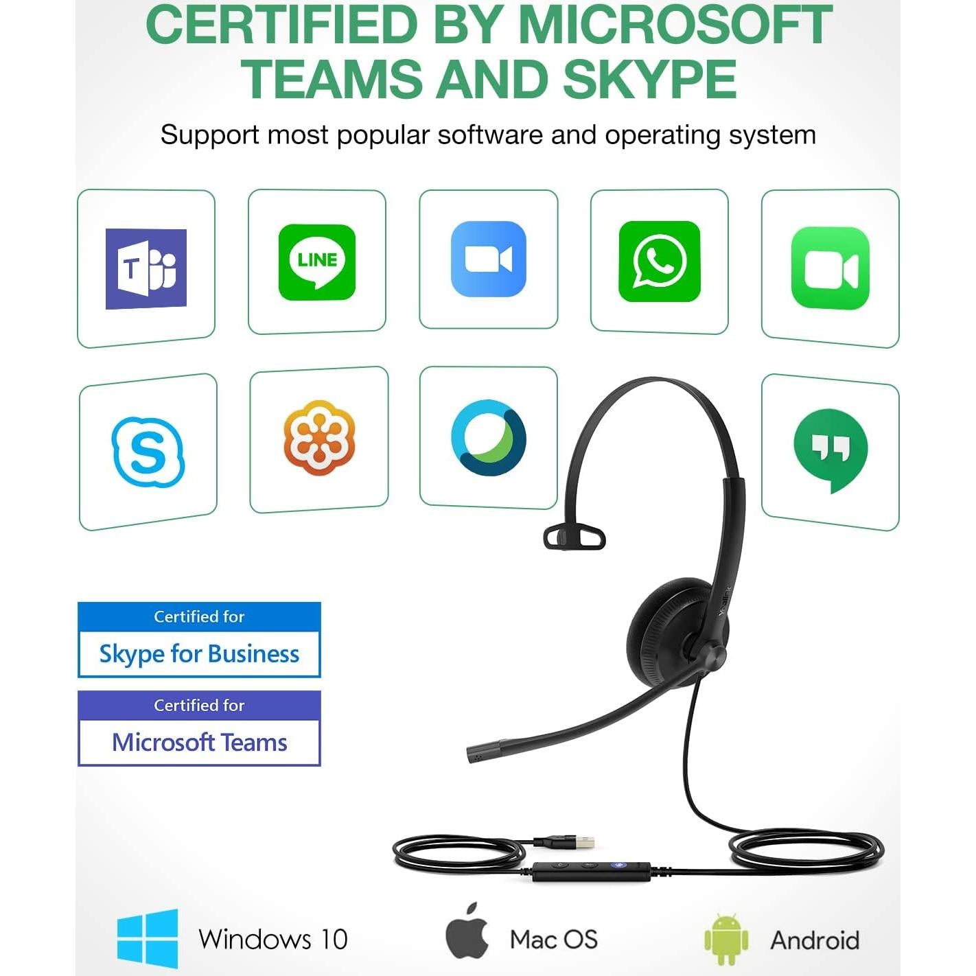 Auricular USB Yealink UH34 Lite Mono con Micrófono Cancelación Ruido