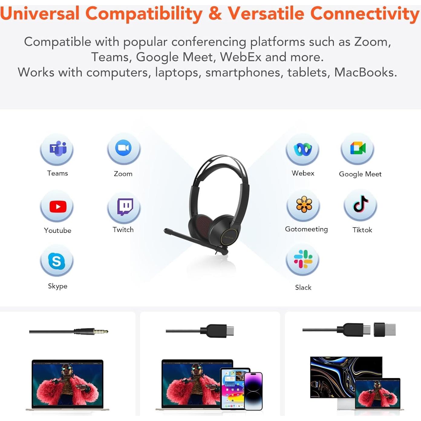 Auriculares con Cable Nuroum HP11DU con Micrófono y Cancelación de Ruido