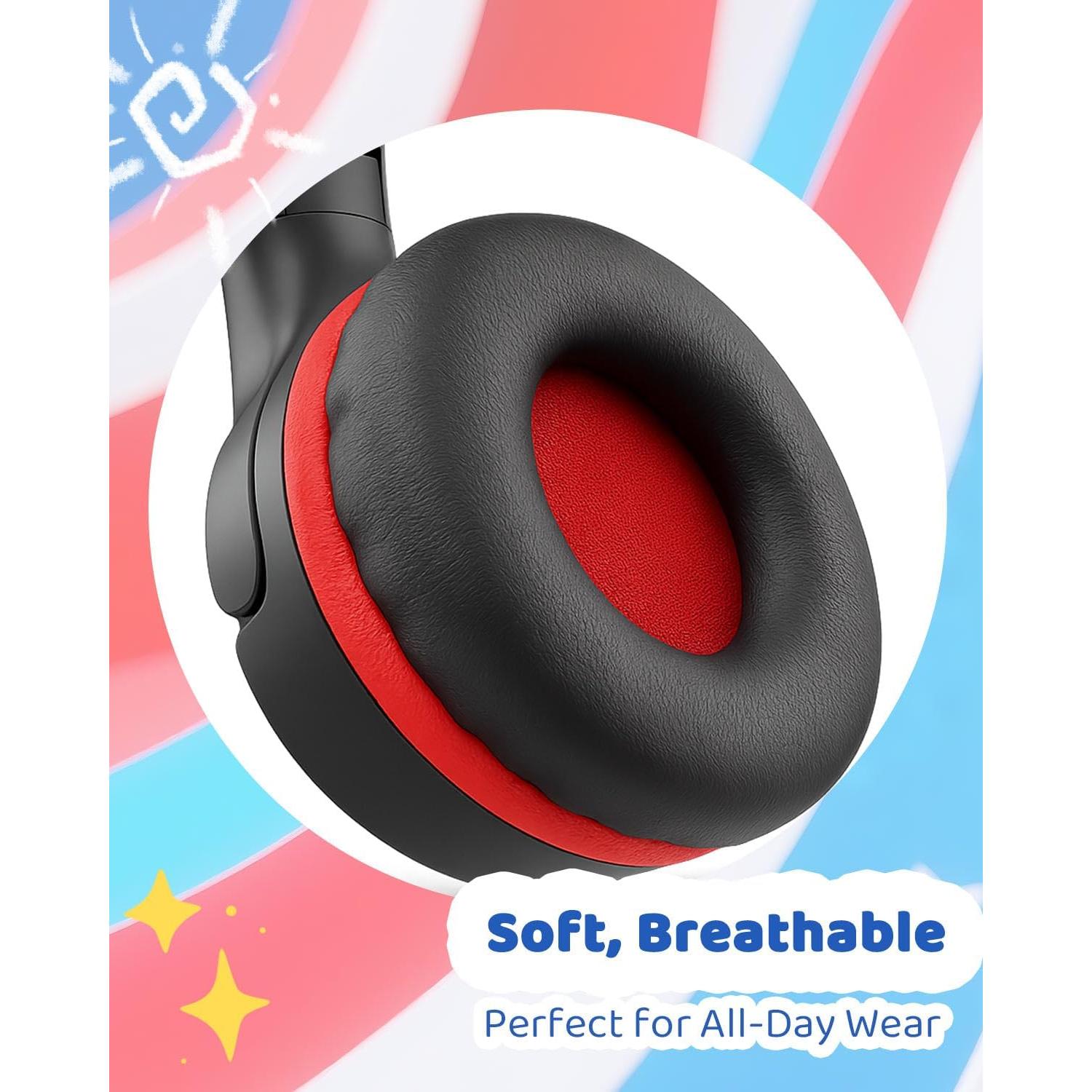 Kids Headphones with Cord - Wired Headphones for Kids, 85/94dB Volume Limited for Safe Listening, Comfortable & Durable, 3.5mm Jack for School, Tablet, Travel, FireMode Black-Red