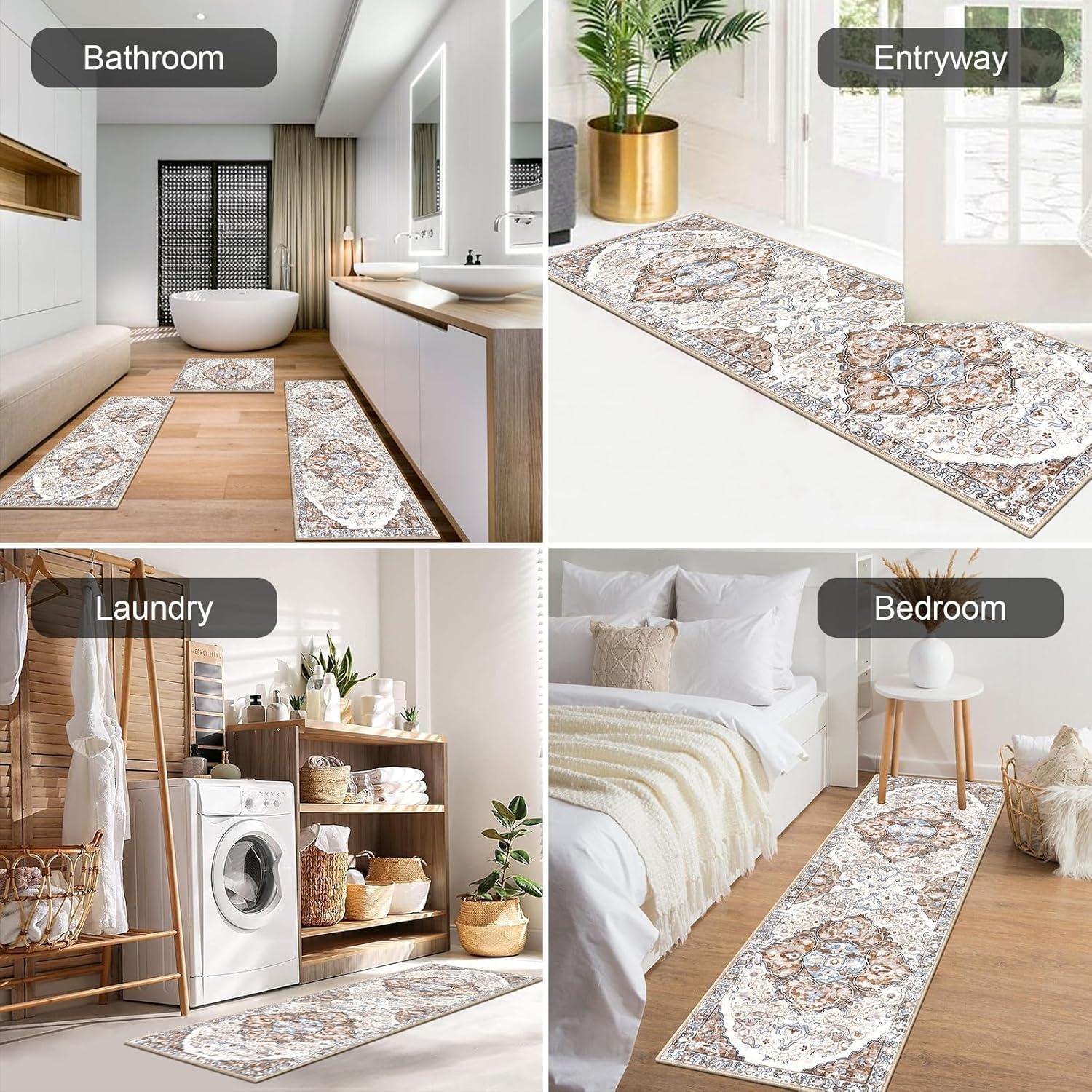 Conjunto de 3 Alfombras de Cocina HEBE Antideslizantes Beige