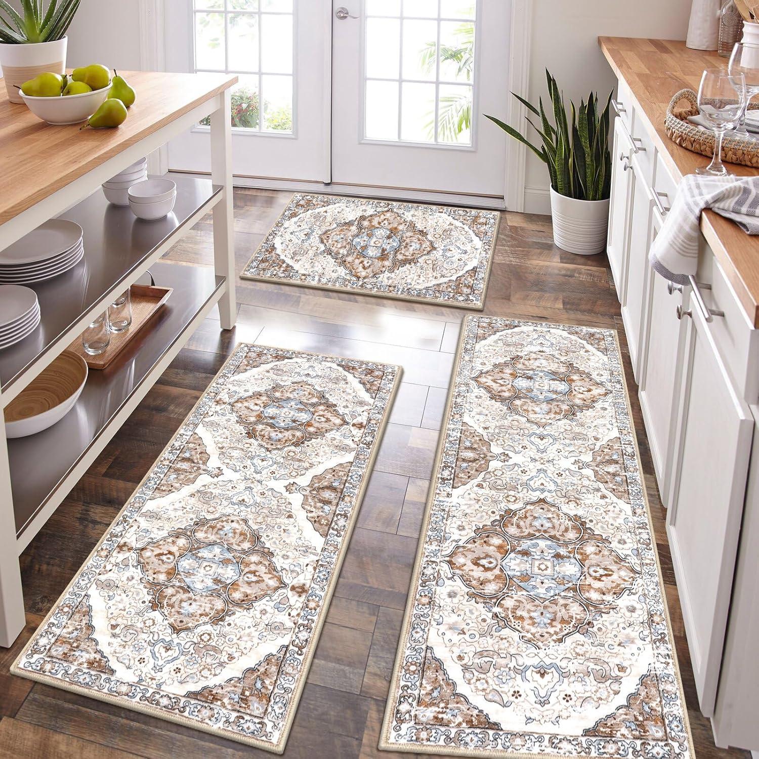 Conjunto de 3 Alfombras de Cocina HEBE Antideslizantes Beige