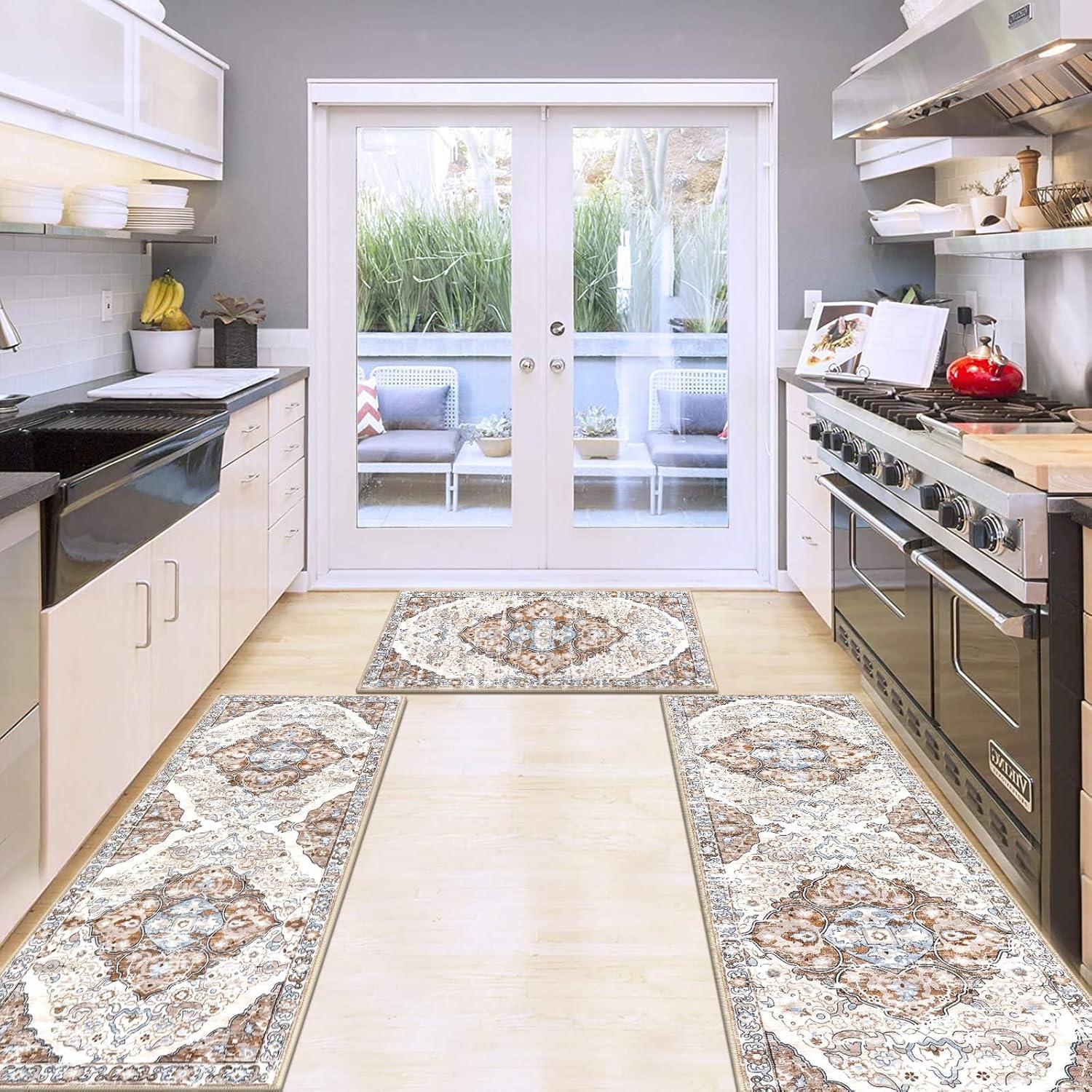 Conjunto de 3 Alfombras de Cocina HEBE Antideslizantes Beige