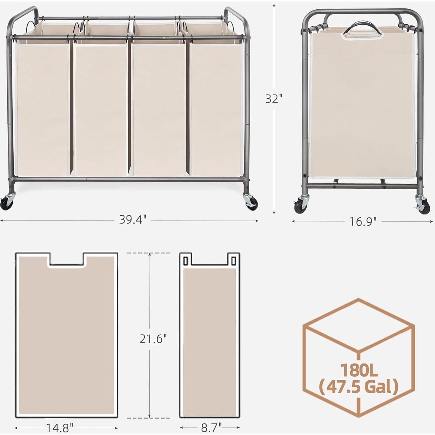 Clasificador de Ropa STORAGE MANIAC 4 Secciones Beige 181L
