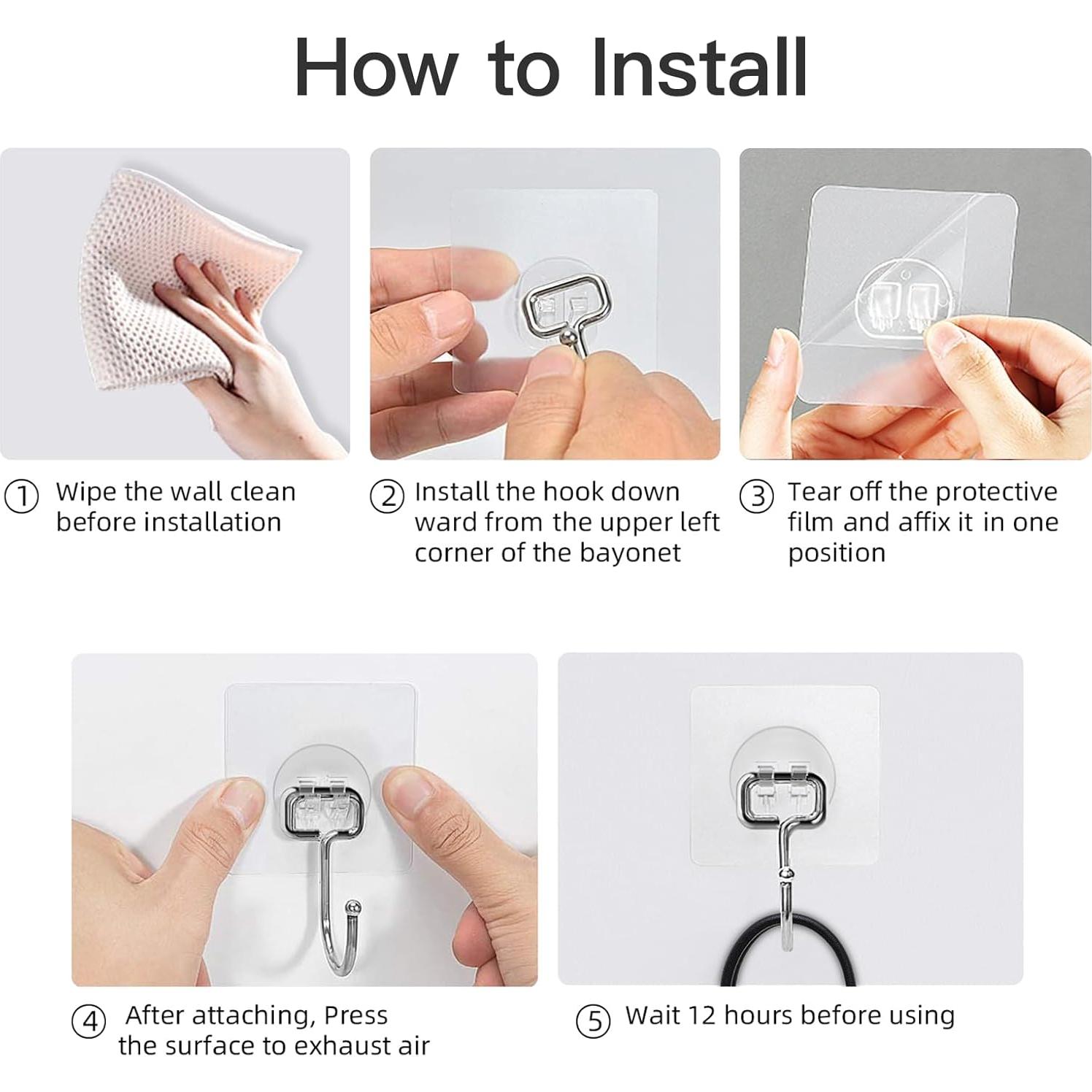 Paquete de 12 Ganchos Adhesivos Strjobaili 20 kg Acero Inoxidable