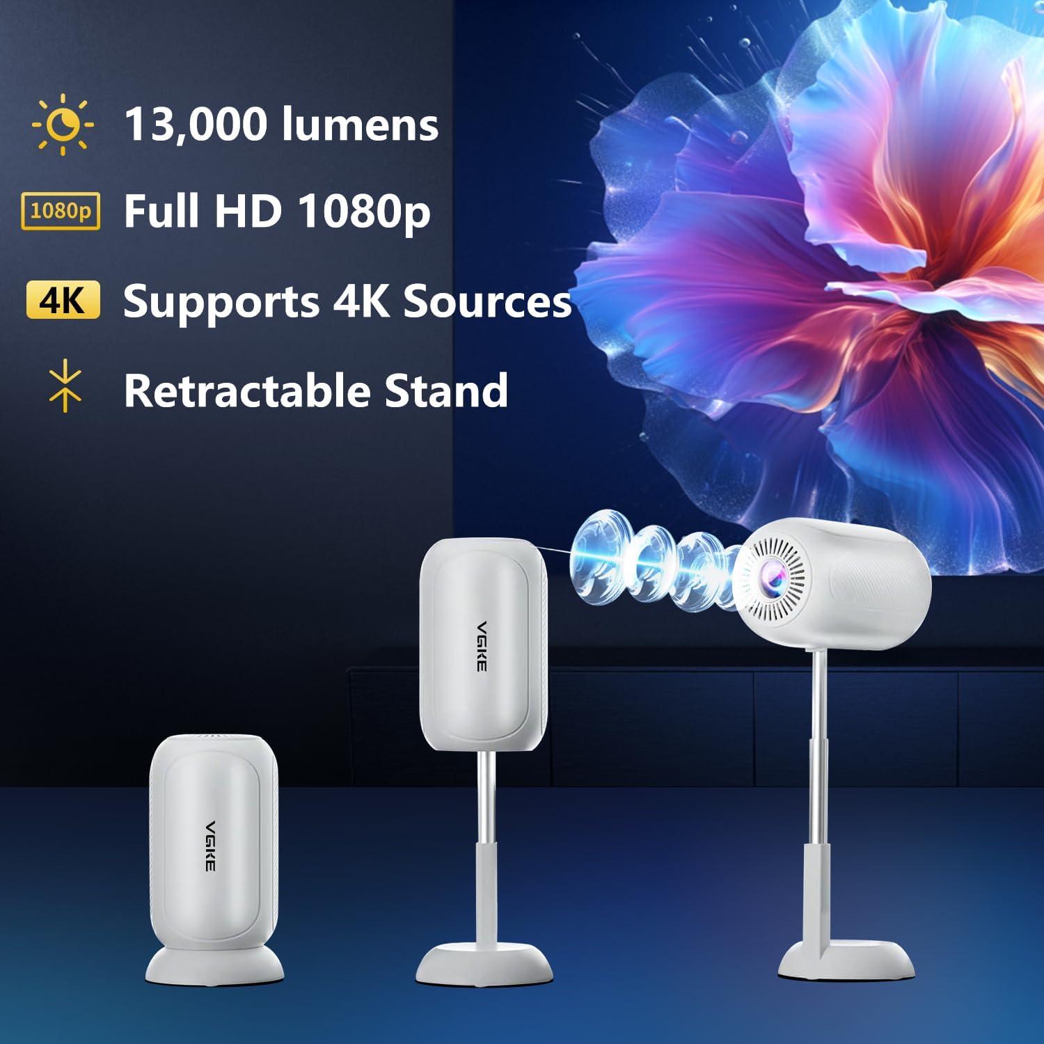 Proyector Mini VGKE 13000 Lúmenes Full HD 4K Portátil