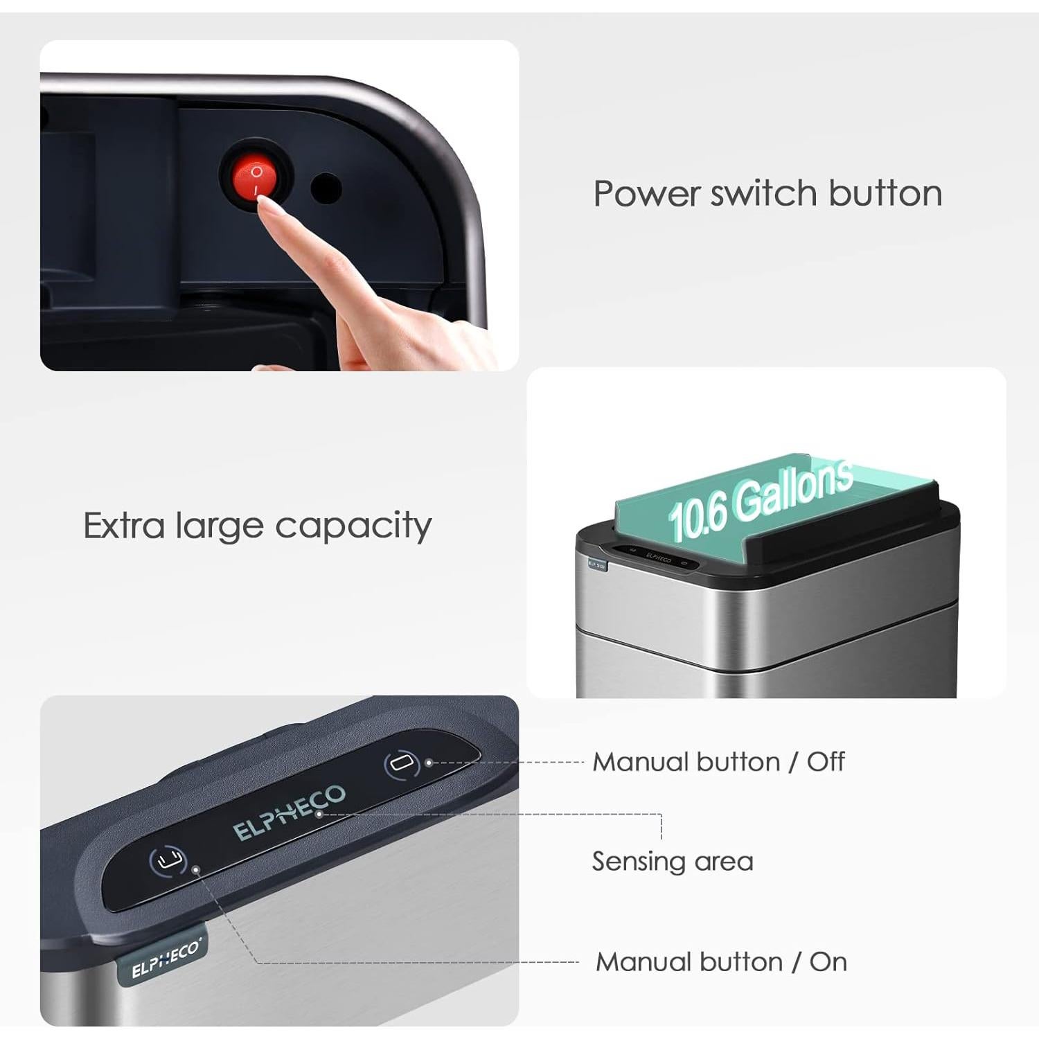 Cubo de Basura Automático ELPHECO 40L Acero Inoxidable