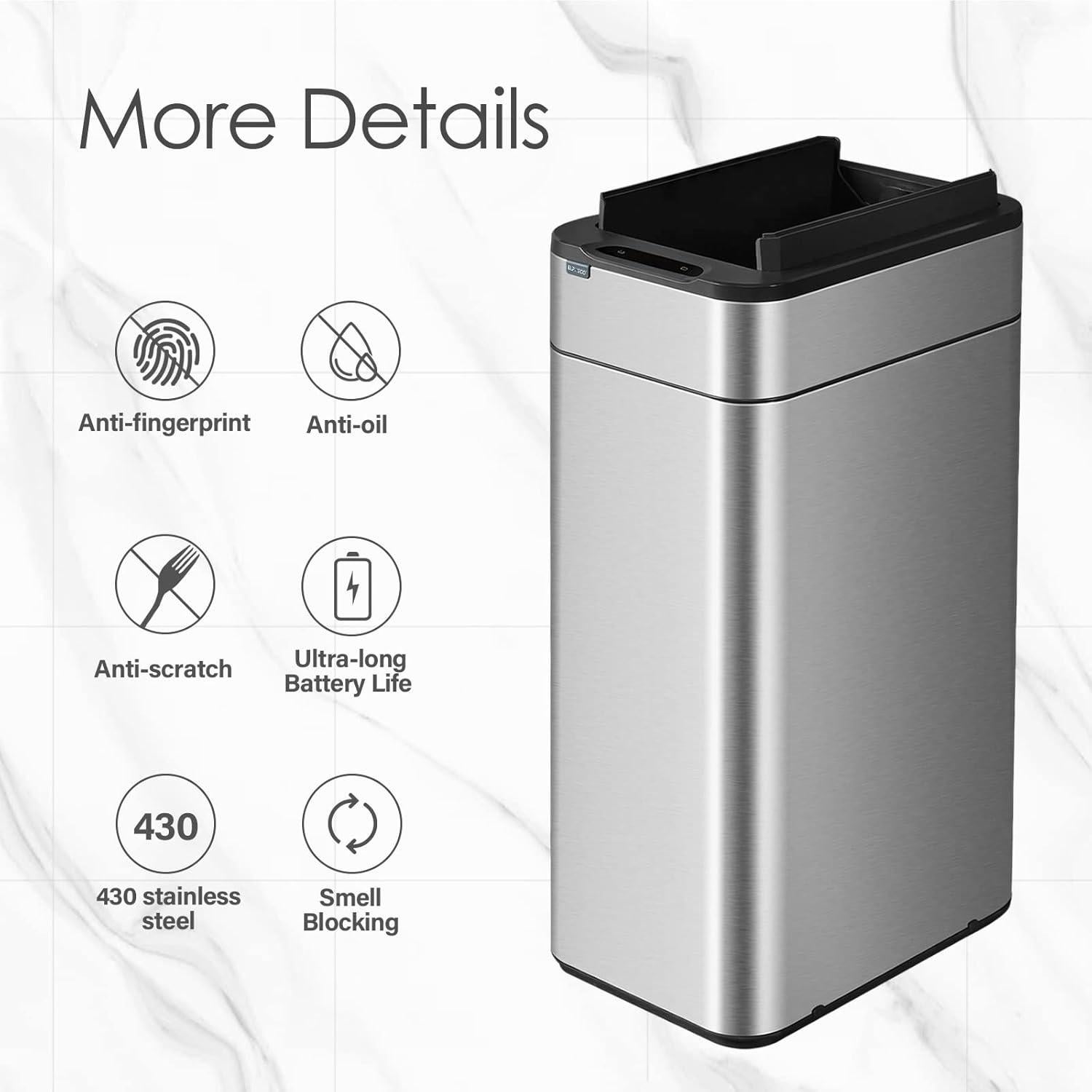 Cubo de Basura Automático ELPHECO 40L Acero Inoxidable
