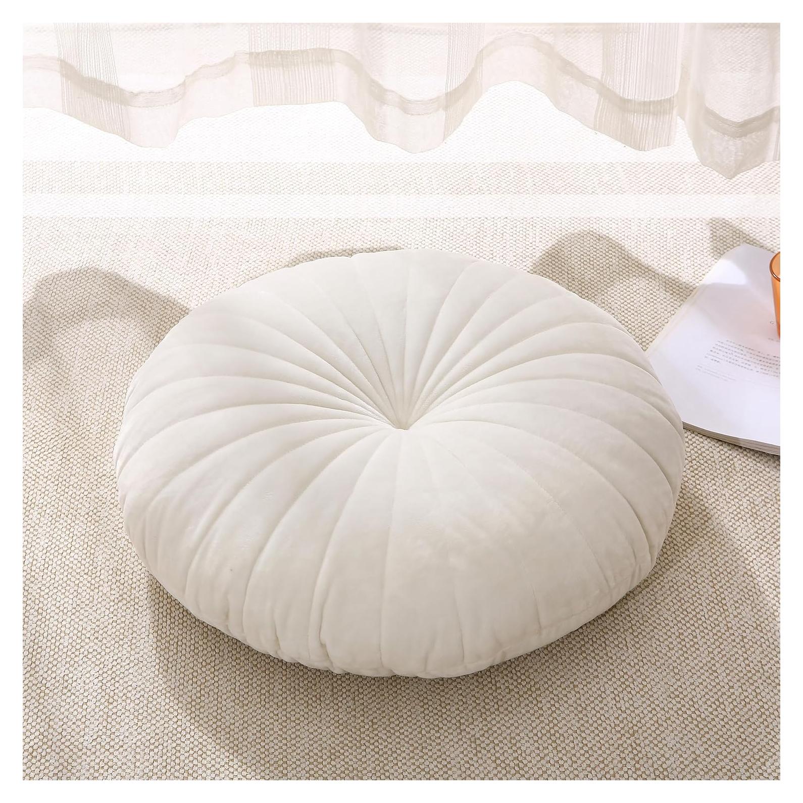 Cojín de Suelo Redondo MolynnChic 45.72 cm Beige Terciopelo