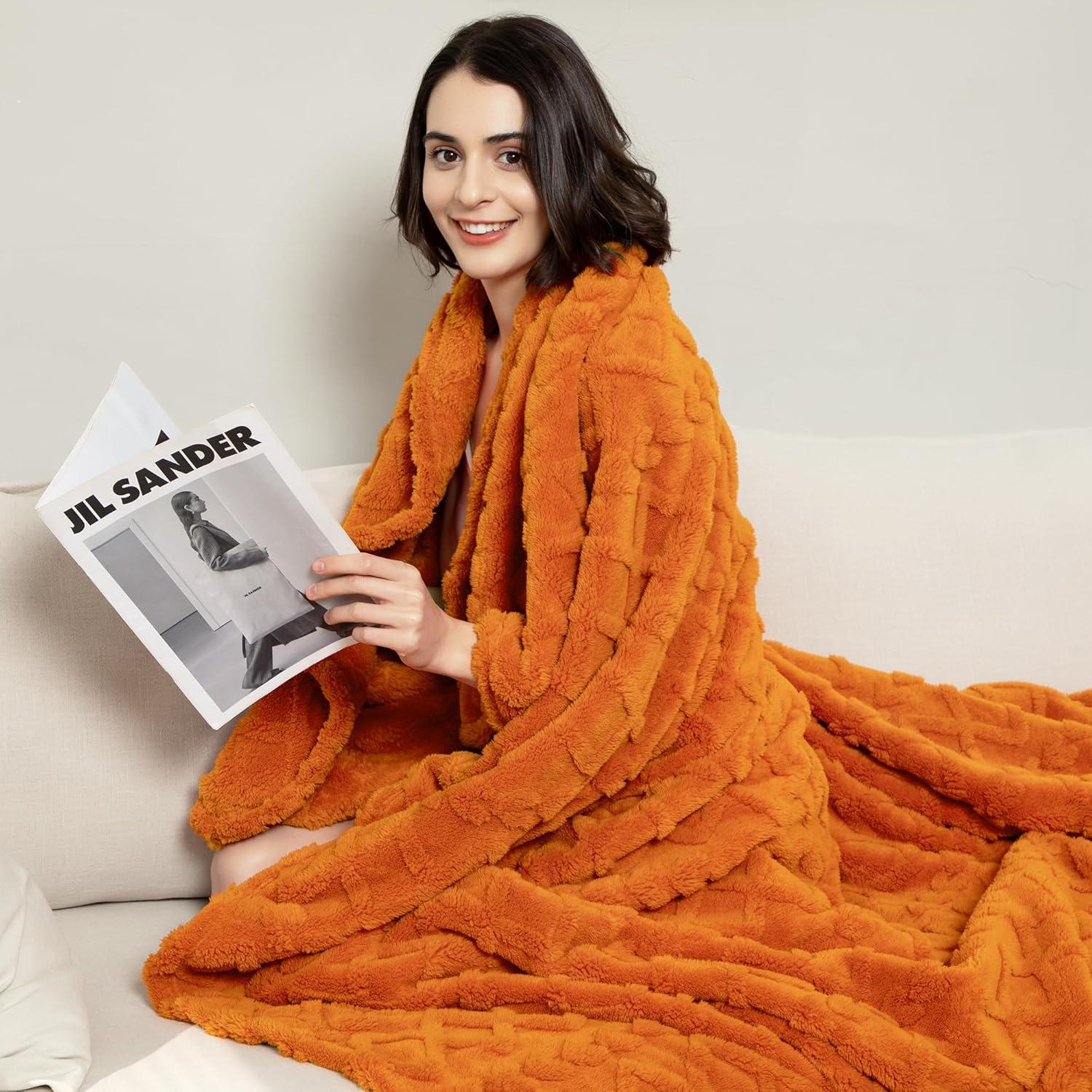 Manta de lanzamiento Aganear Naranja 127x152cm Suave y Acogedora