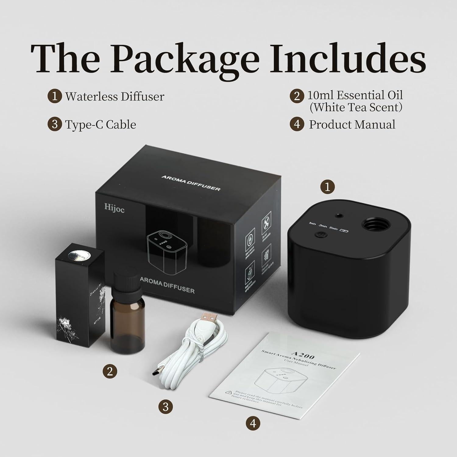 Difusor de Aromas Hijoc A200 Inalámbrico 18.58 m² Negro