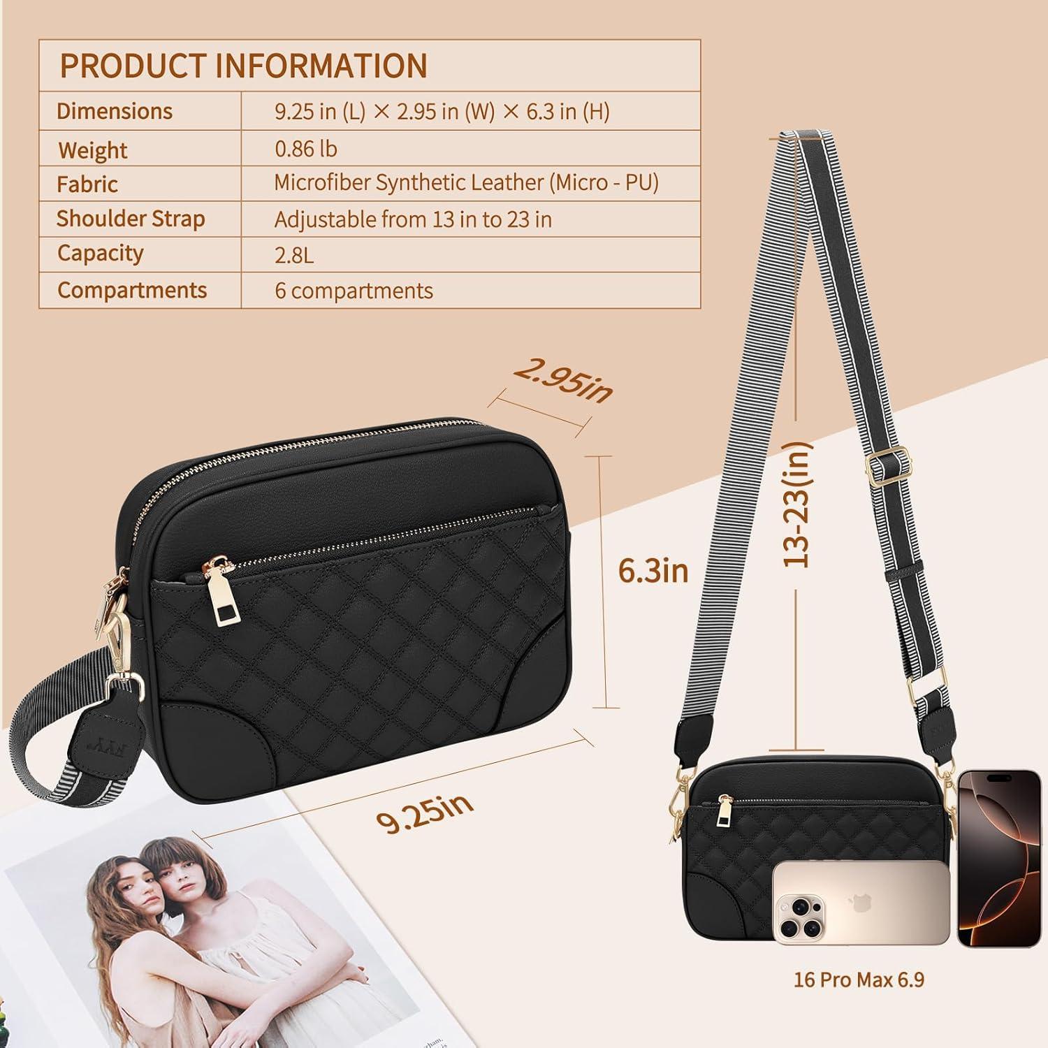 Bolso Cruzado Pequeño FYY para Mujeres en Cuero Vegano Negro