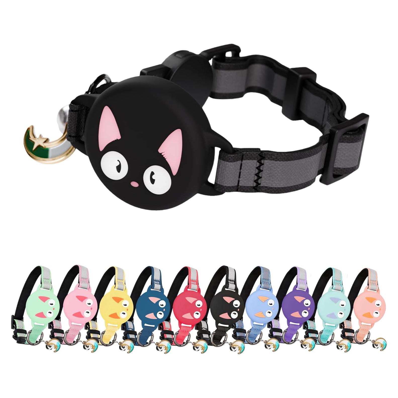 Collar para Gato KittyTag con Soporte para AirTag Negro 22-30 cm