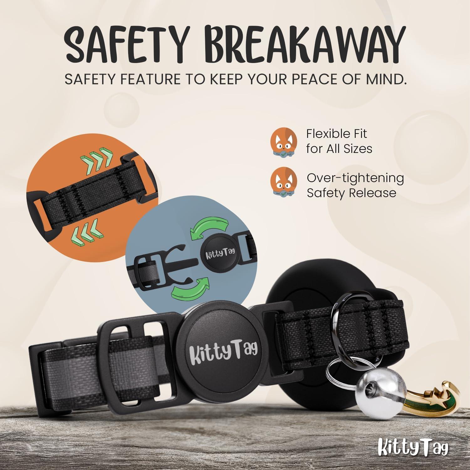 Collar para Gato KittyTag con Soporte para AirTag Negro 22-30 cm