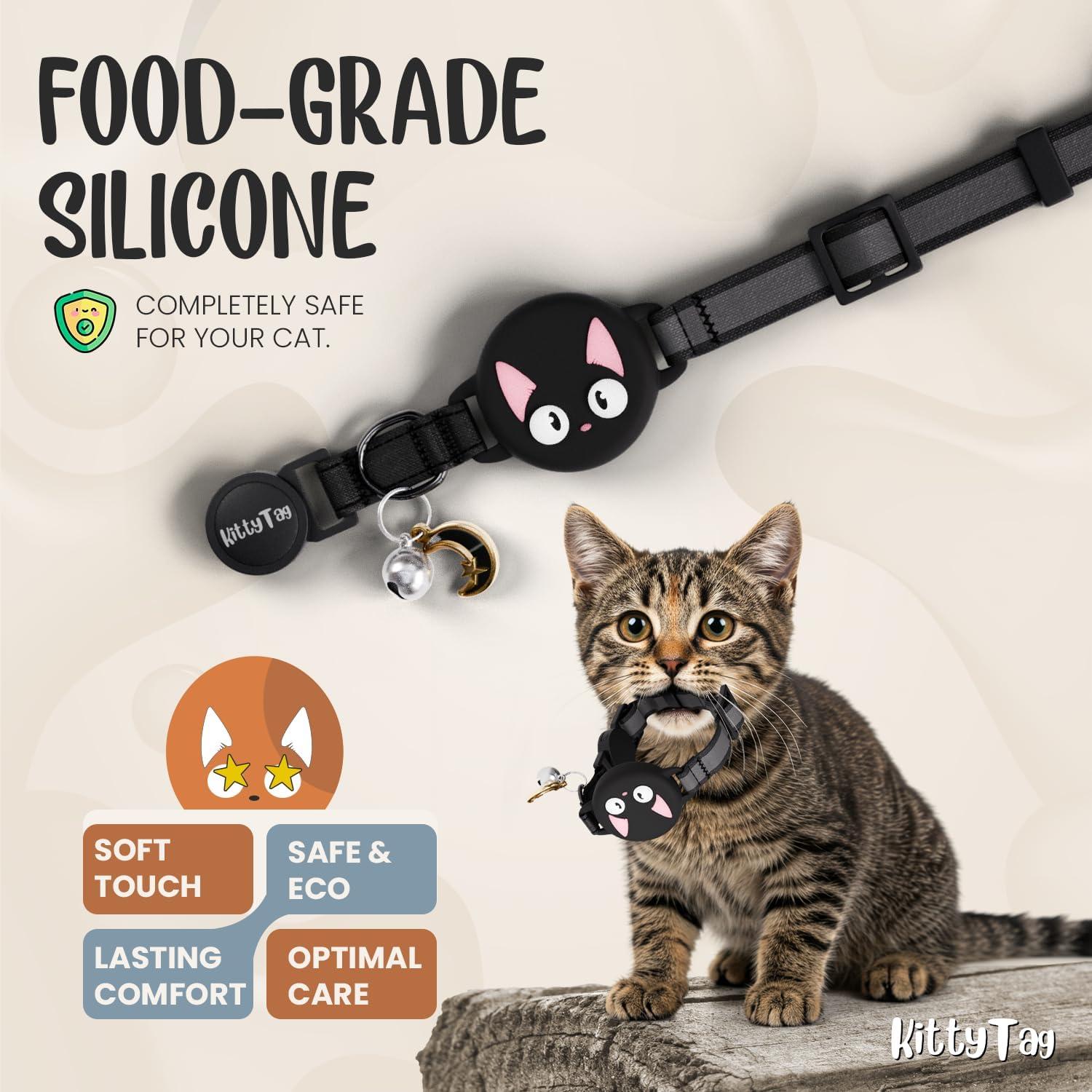 Collar para Gato KittyTag con Soporte para AirTag Negro 22-30 cm