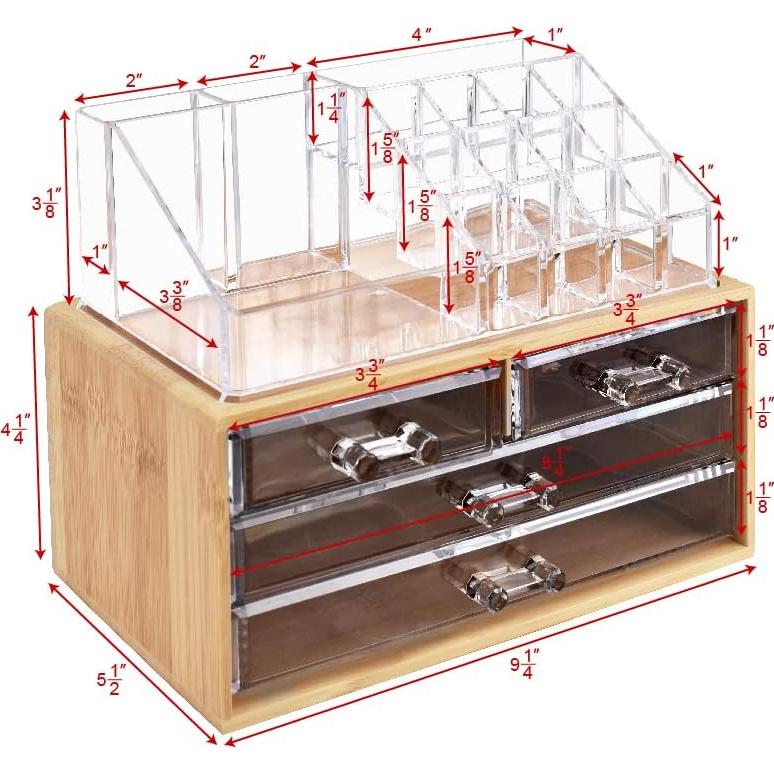 Organizador de Maquillaje Ikee Design de Bambú y Acrílico 4 Cajones