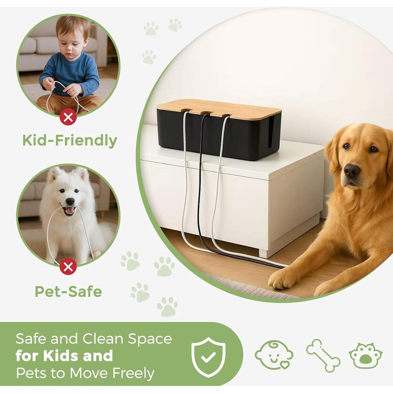 Caja Organizadora de Cables S310 2 Pack Negra con Tapa de Bambú