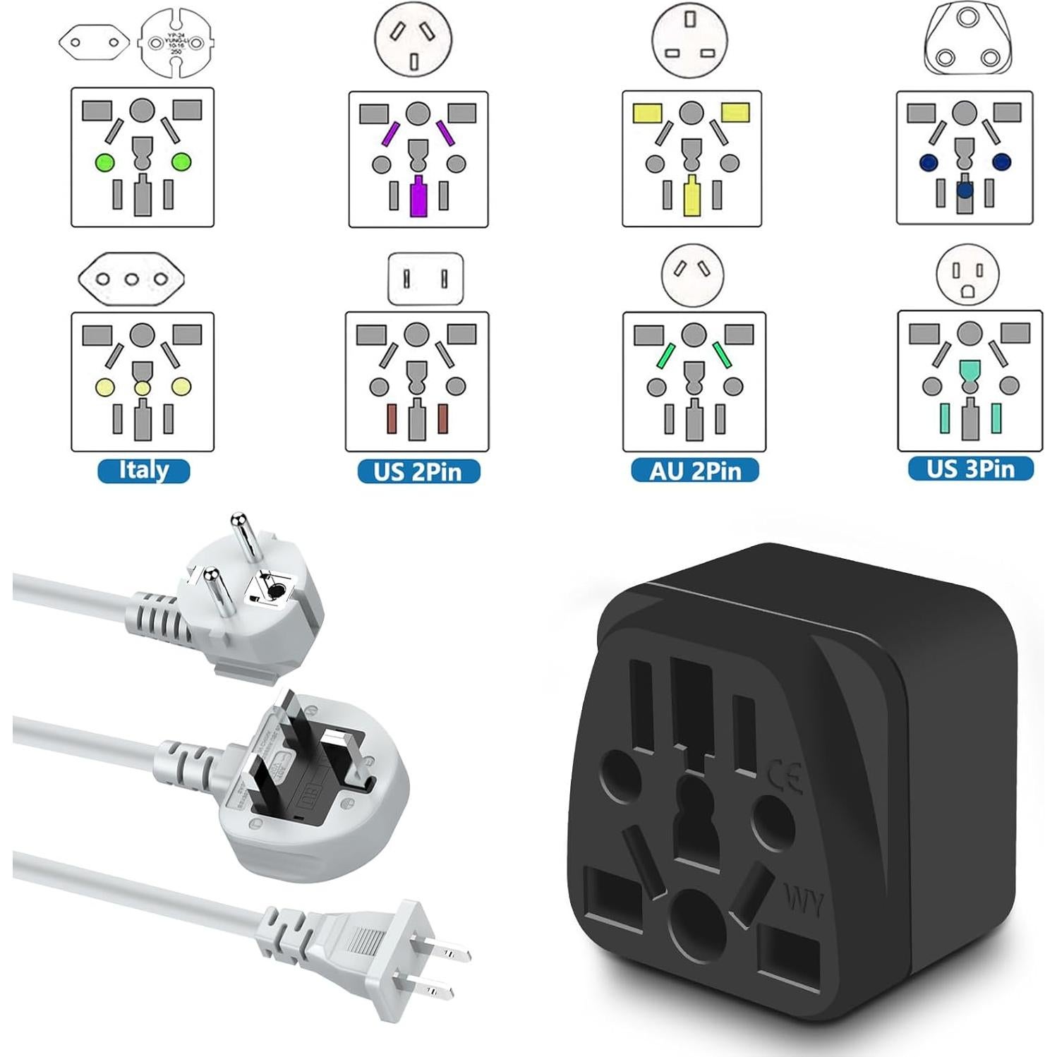 Adaptador de enchufe de viaje XGJUCE Tipo B Negro