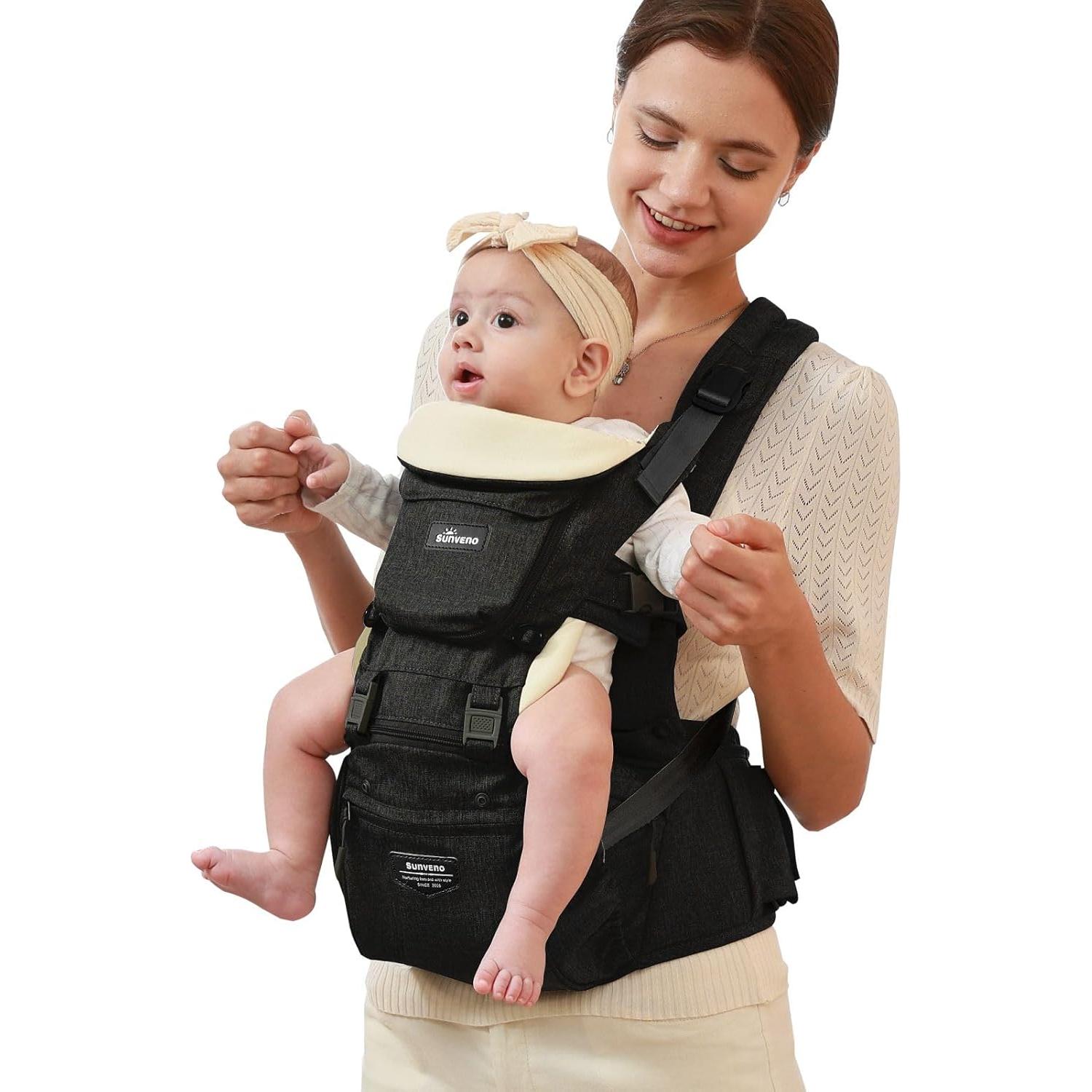 Portabebés Ergonómico SUNVENO 3 en 1 Negro, Soporta 20 kg