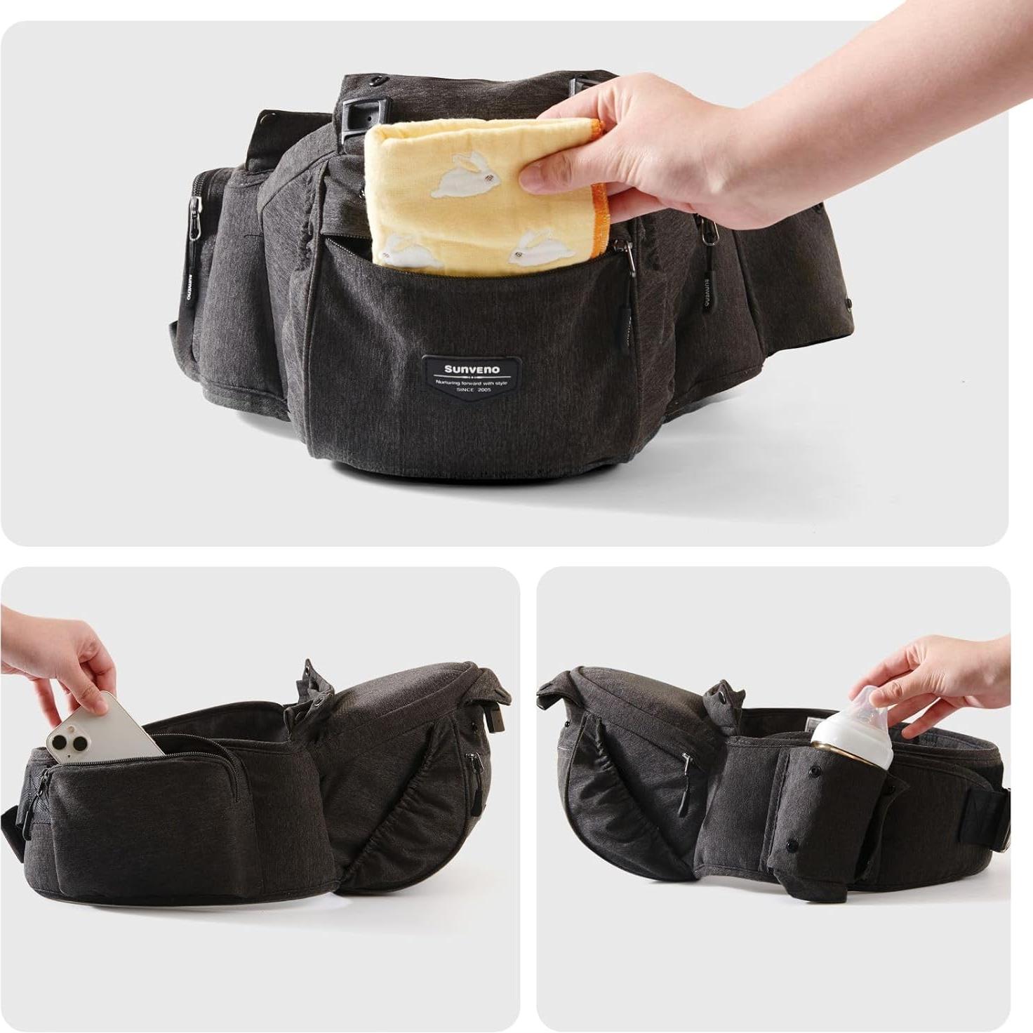Portabebés Ergonómico SUNVENO 3 en 1 Negro, Soporta 20 kg