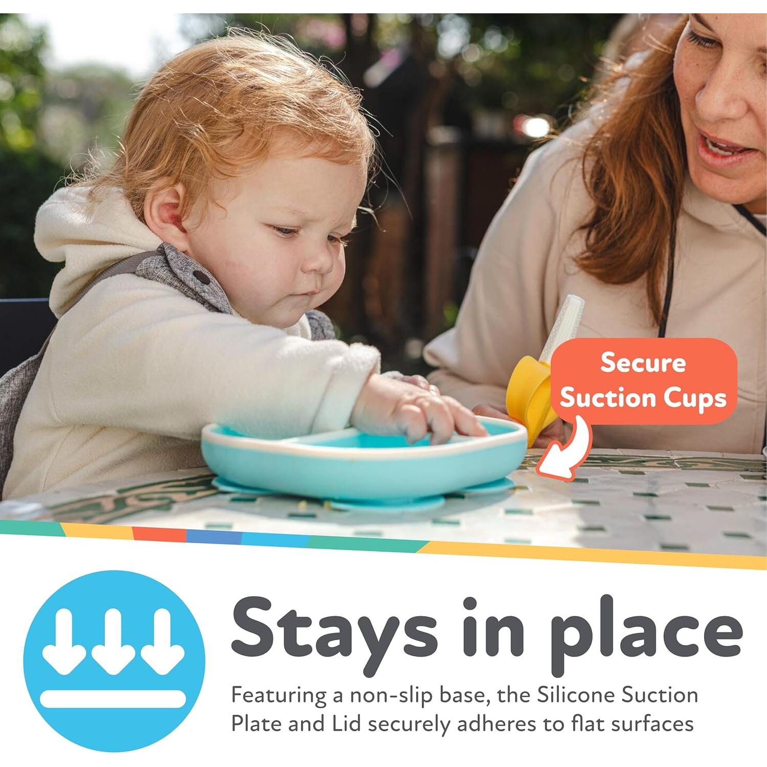 Plato de Succión Rectangular Nuby con Tapa - Silicona 6+ Meses