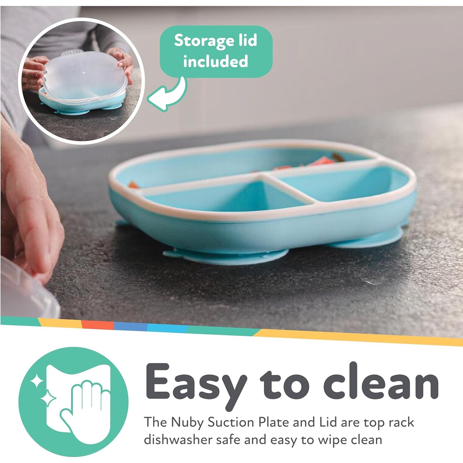 Plato de Succión Rectangular Nuby con Tapa - Silicona 6+ Meses