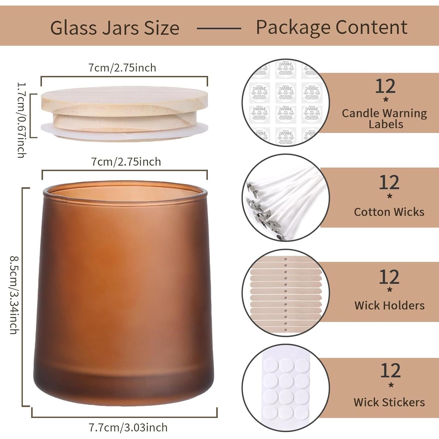 DARJEN 12 Tarros de Vela Ámbar Esmerilado 255g para DIY