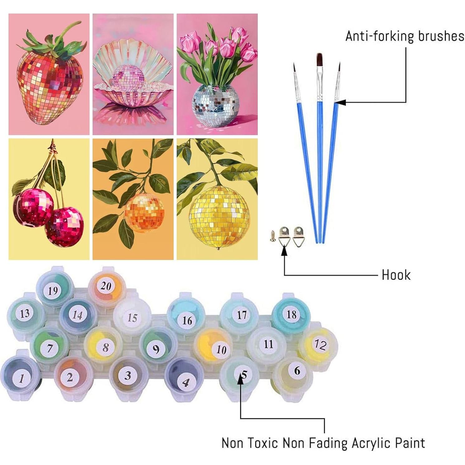 Kit de Pintura por Números Clendo 6P Frutas Disco 20x30 cm