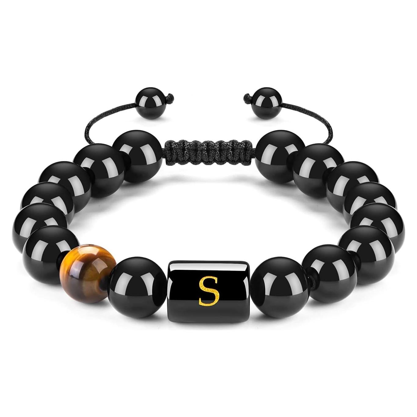 Pulsera de Iniciales para Hombres con Piedras Naturales 10mm
