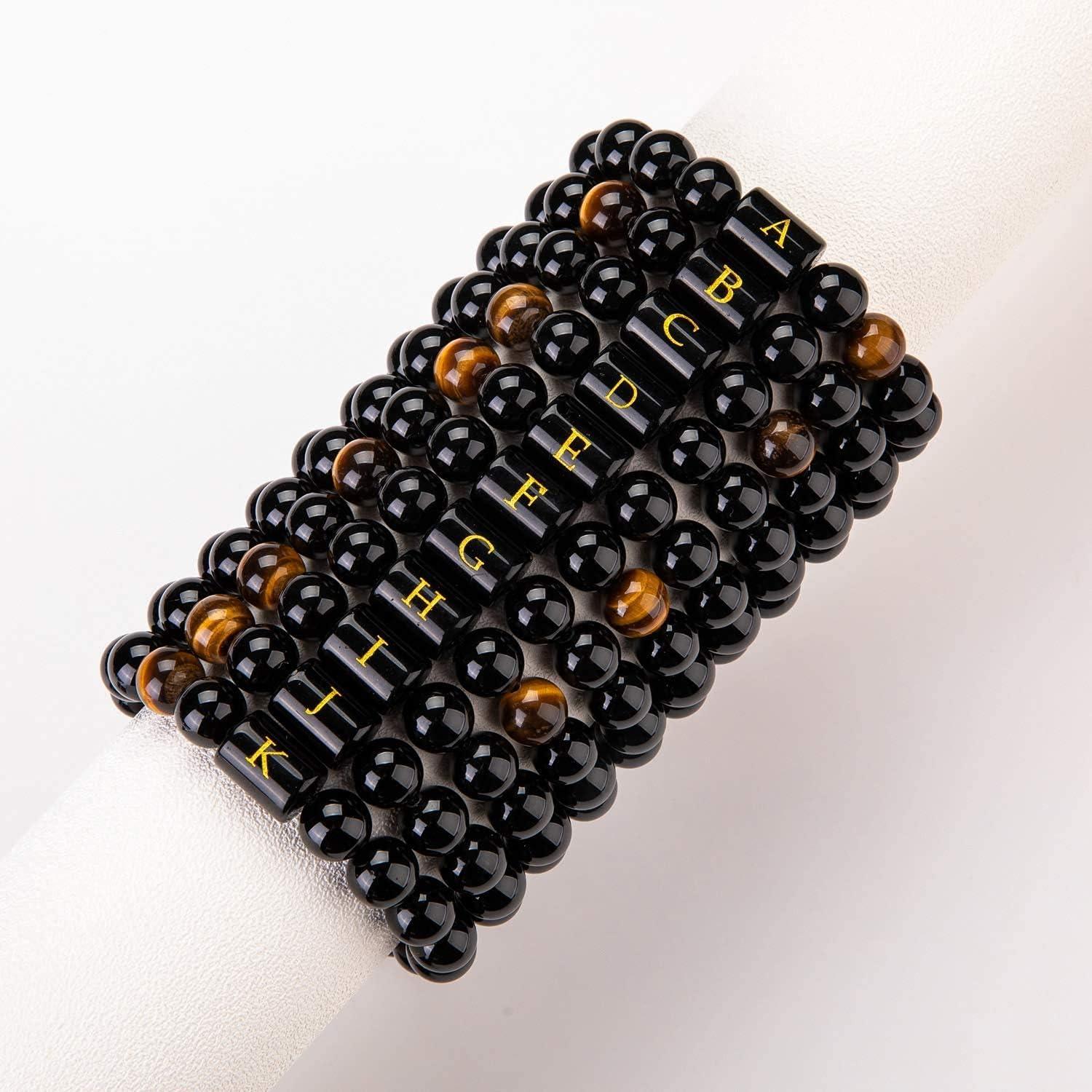 Pulsera de Iniciales para Hombres con Piedras Naturales 10mm