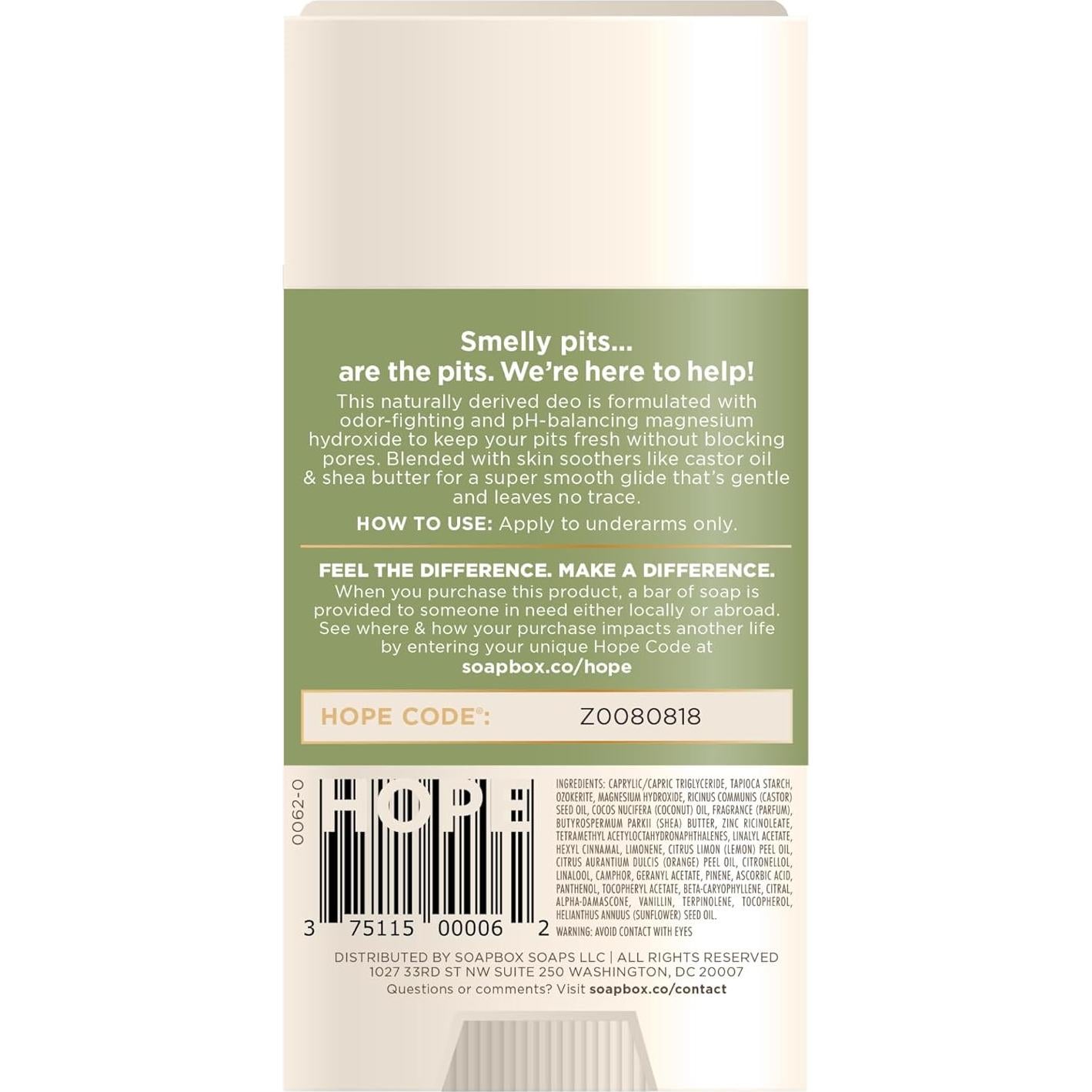 Desodorante Natural Soapbox 75g Sin Aluminio Bergamota