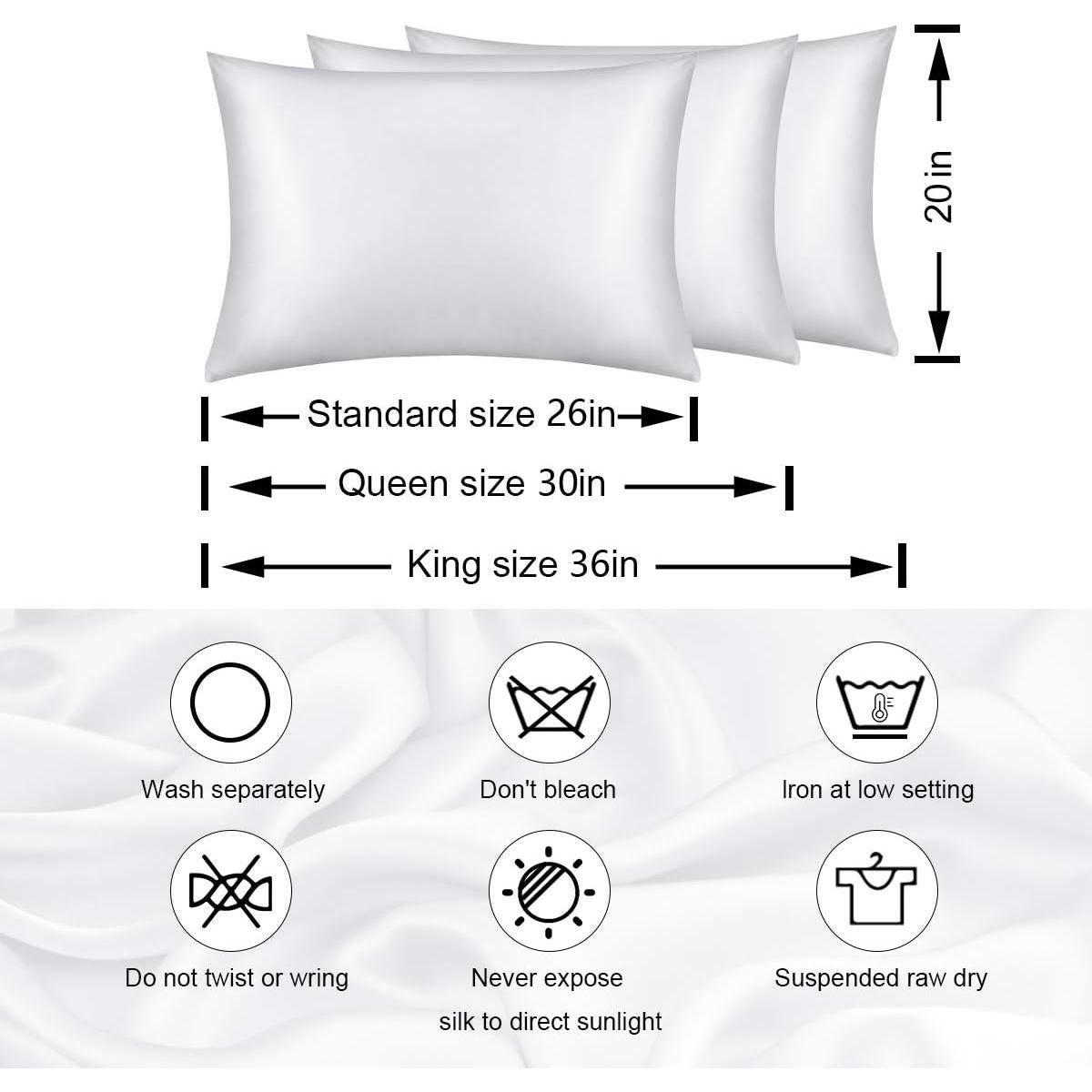 Funda de Almohada de Seda 100% Asmork Estándar 50x66 cm