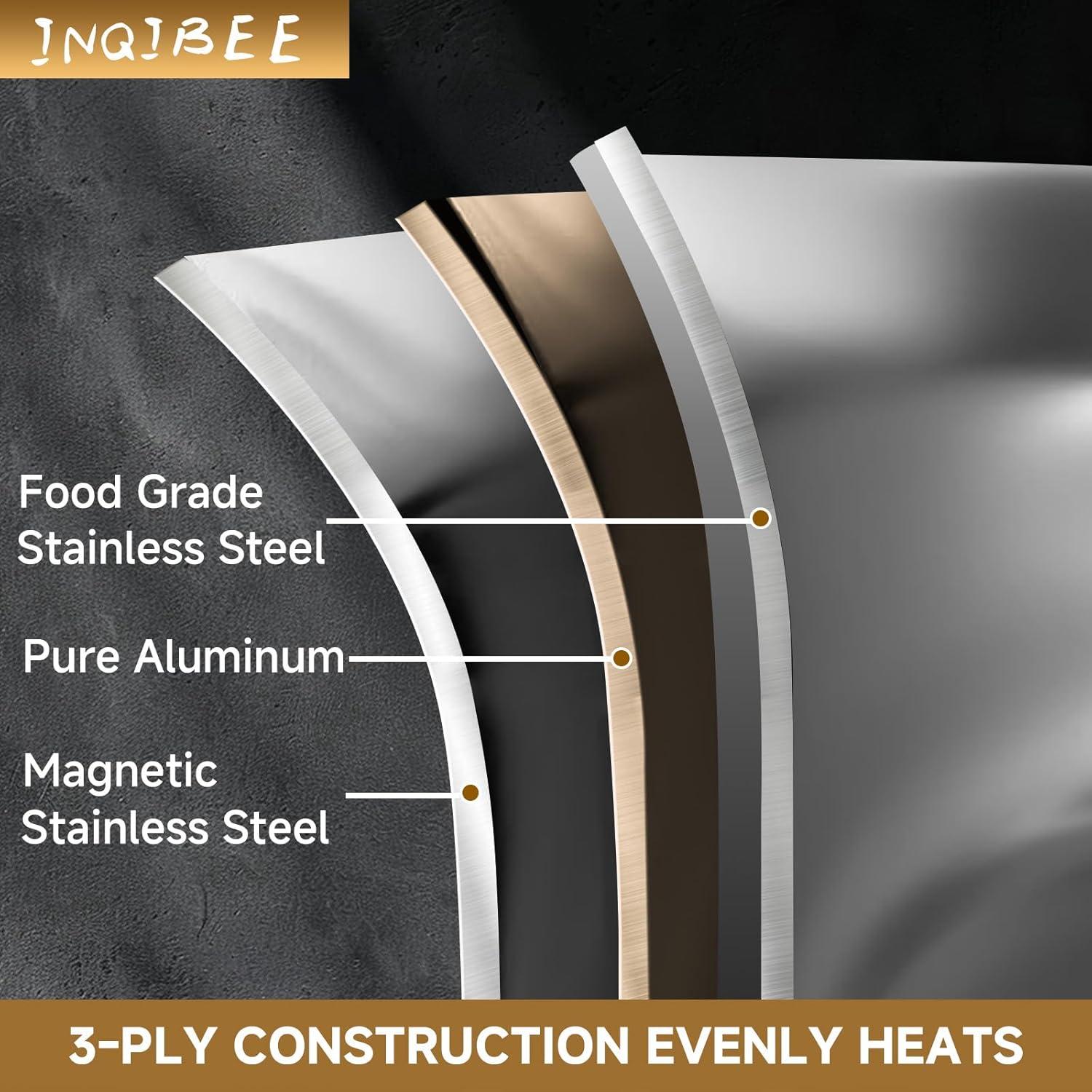 Sartén Inqibee Acero Inoxidable Tri-Ply 3QT con Tapa