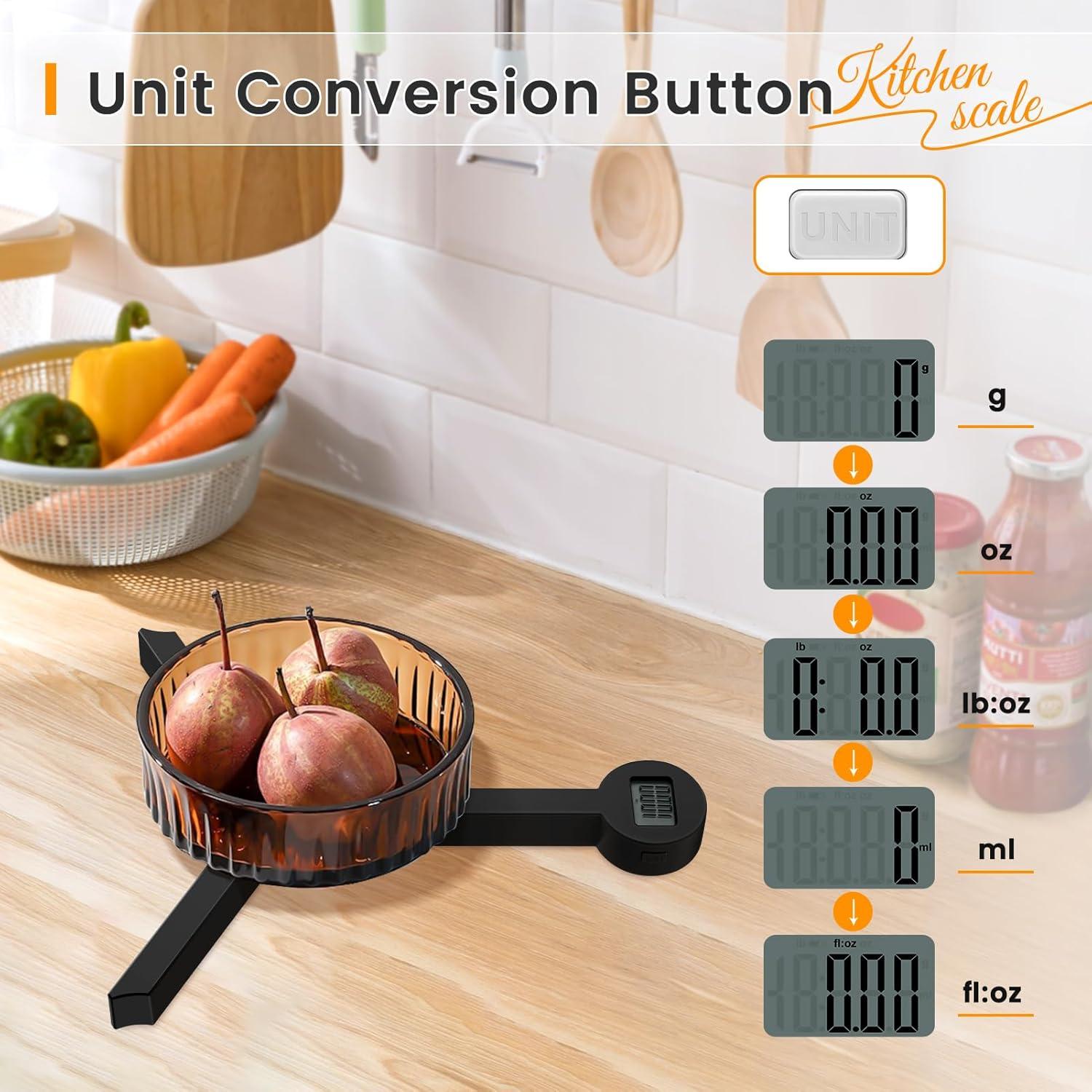 Báscula de Cocina Digital Plegable Beewin 120g LCD Negra