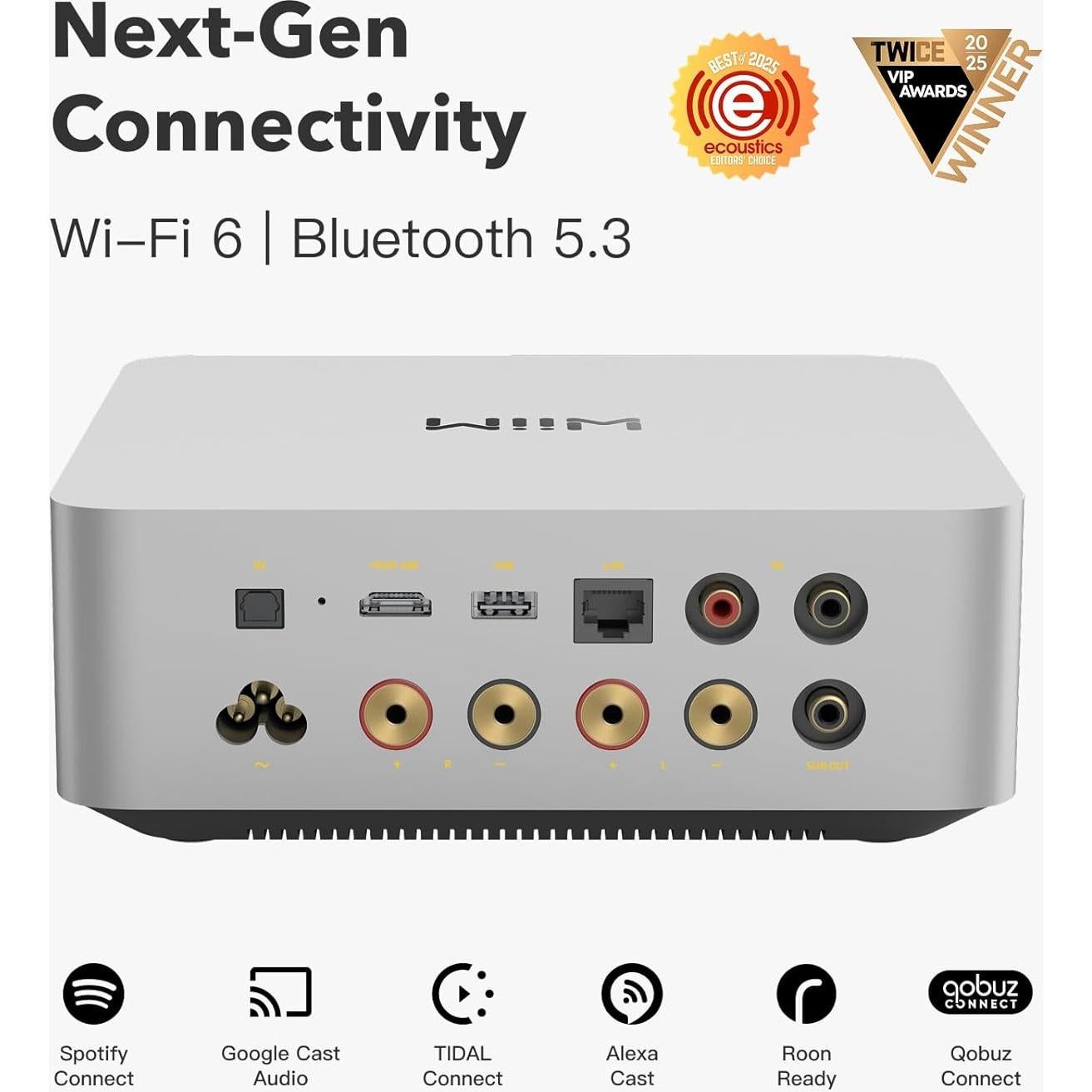 Amplificador Streaming WiiM Amp Ultra 100W Plata con Control Remoto