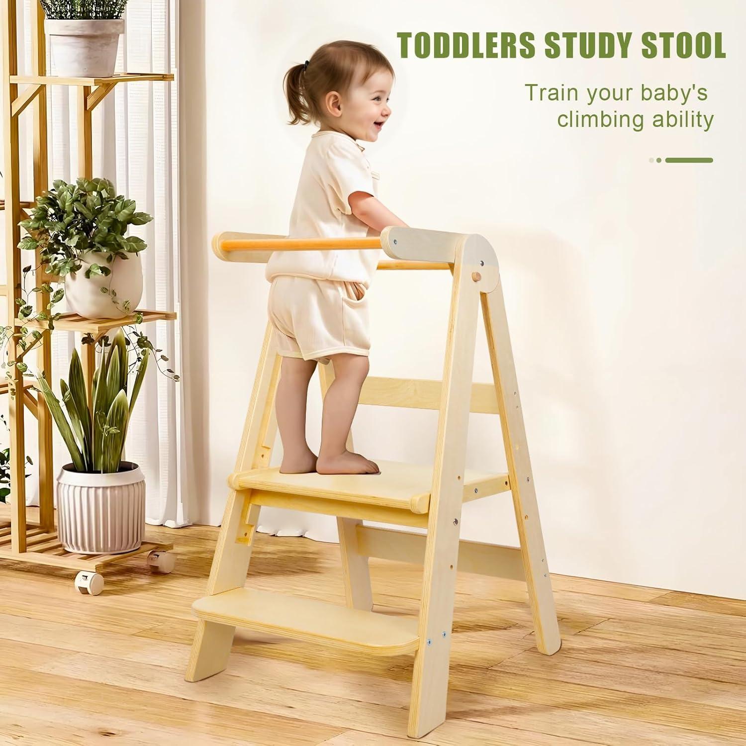 Torre de Aprendizaje Plegable para Niños de Madera Beige