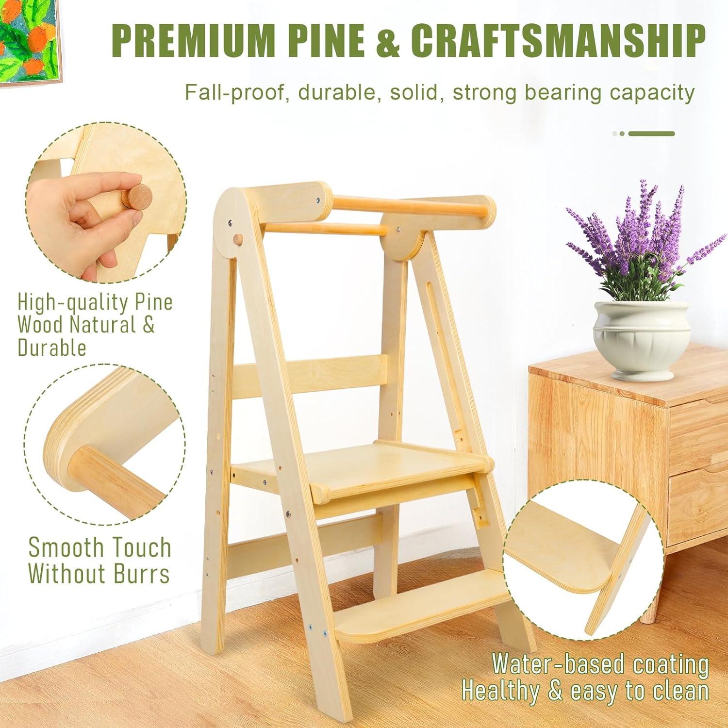 Torre de Aprendizaje Plegable para Niños de Madera Beige