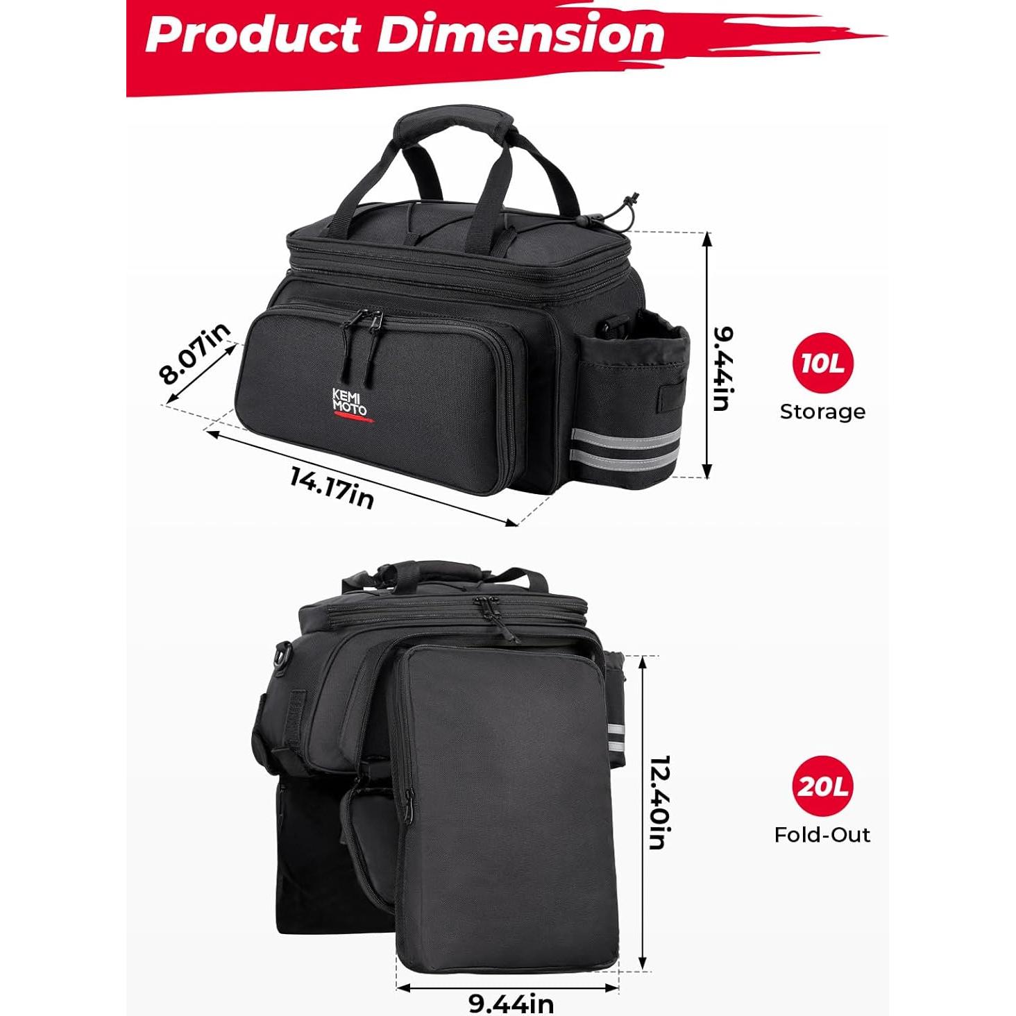 Bolsa de Bicicleta KEMIMOTO 20L Resistente al Agua Negra